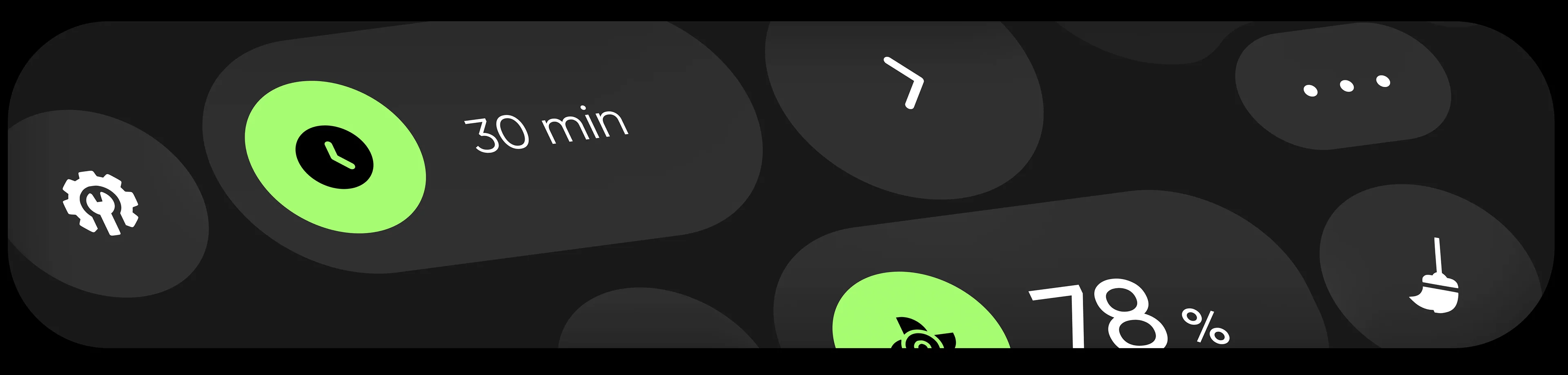 Mobile app screenshot showing smart home interface design and data '30 min > 78%'. Mobile app screenshot showing smart home interface design and data '30 min > 78%'.