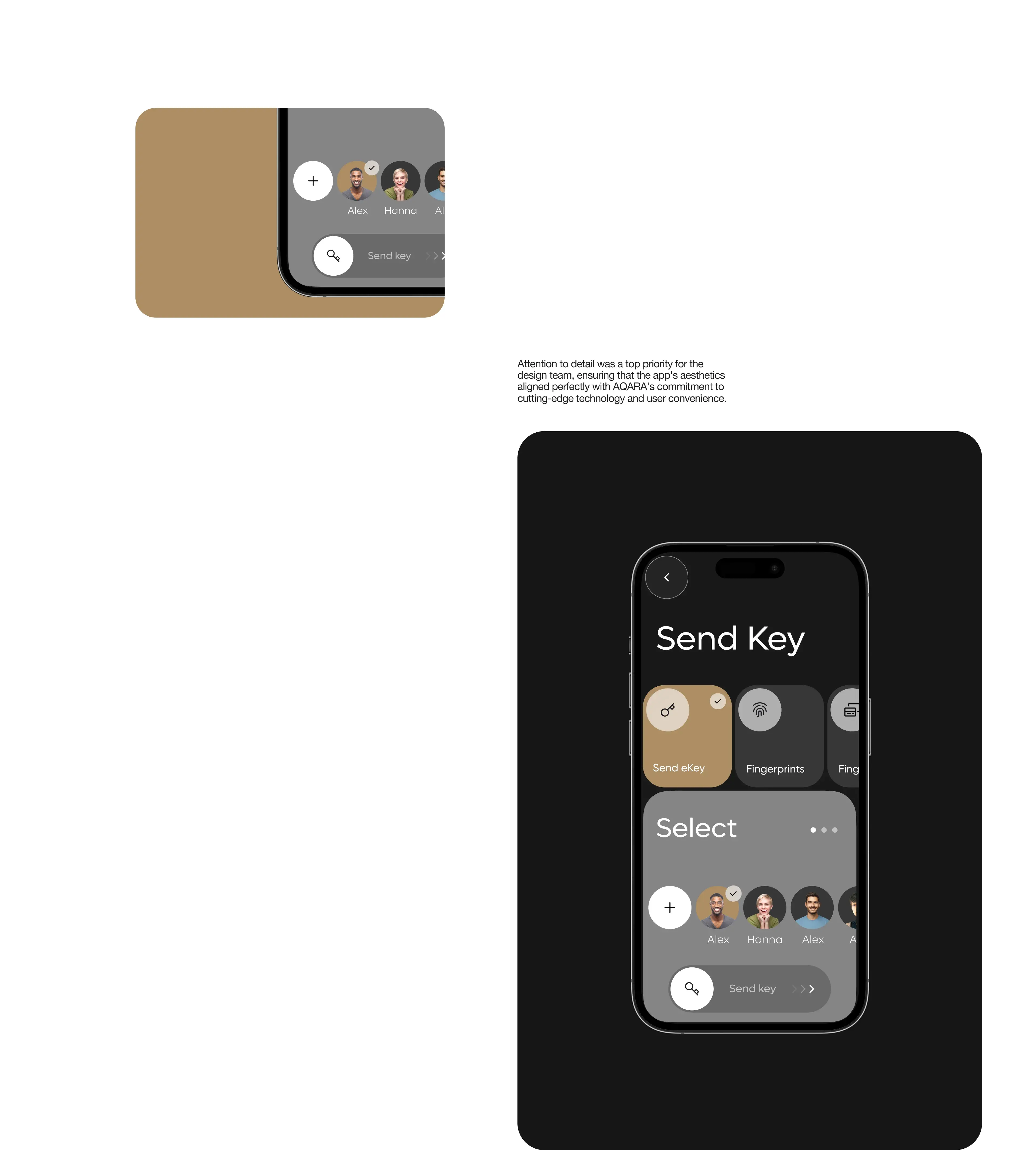 Screenshot of a mobile app interface for smart lock control, showing UX/UI design. Screenshot of a mobile app interface for smart lock control, showing UX/UI design.