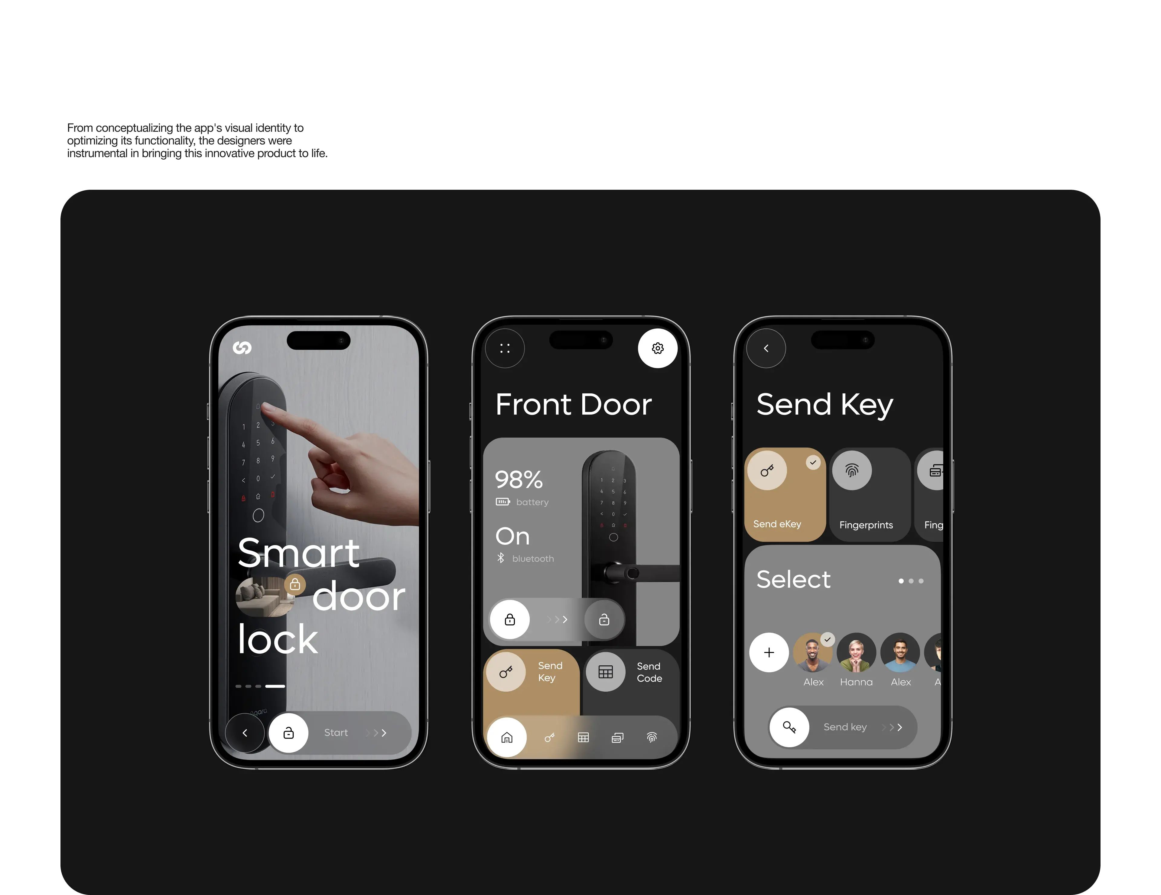 Screenshot of a mobile app UI design for a smart lock on an iPhone, relevant to smart home IoT. Screenshot of a mobile app UI design for a smart lock on an iPhone, relevant to smart home IoT.