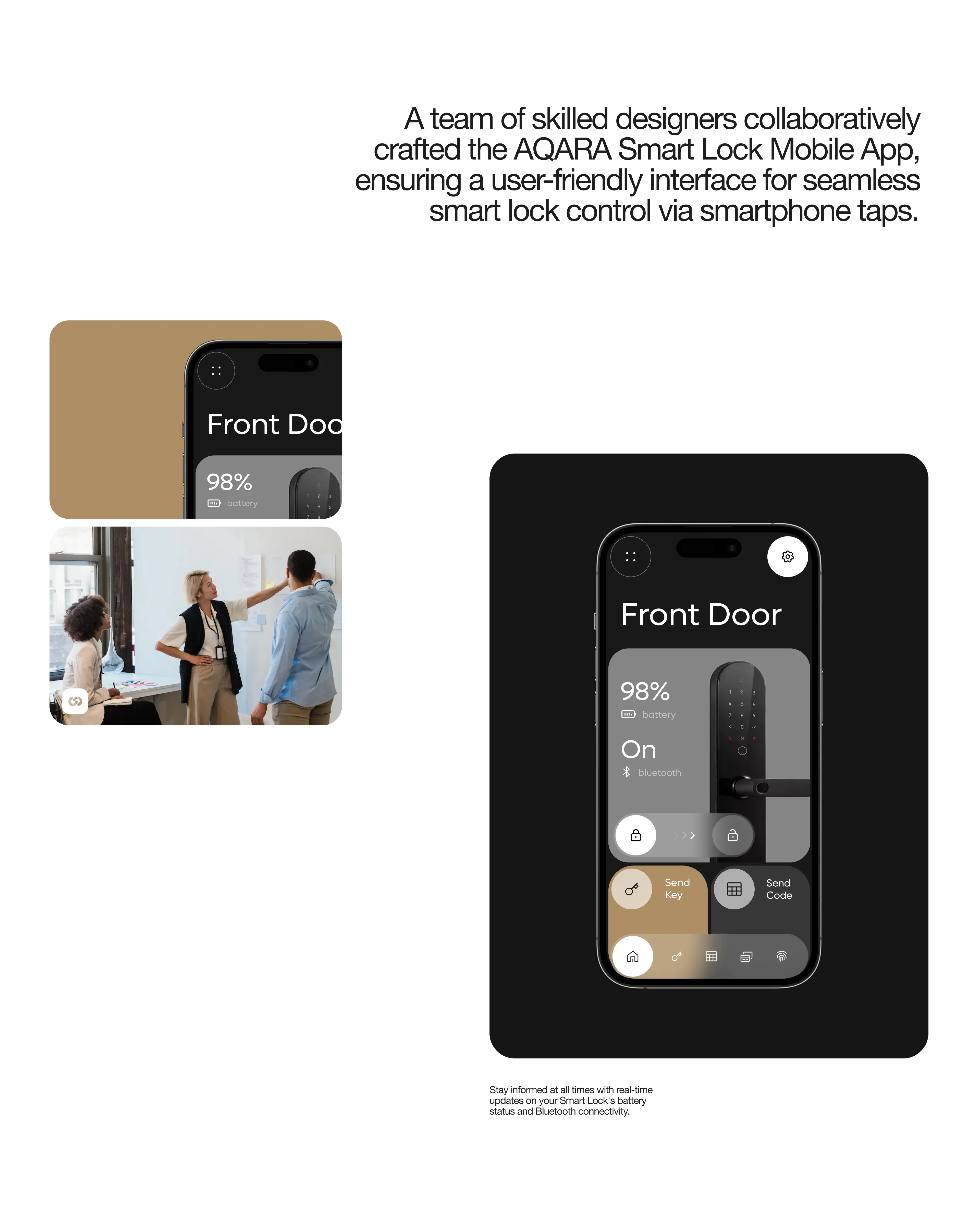 User using a mobile app on a smartphone for smart lock control. User using a mobile app on a smartphone for smart lock control.