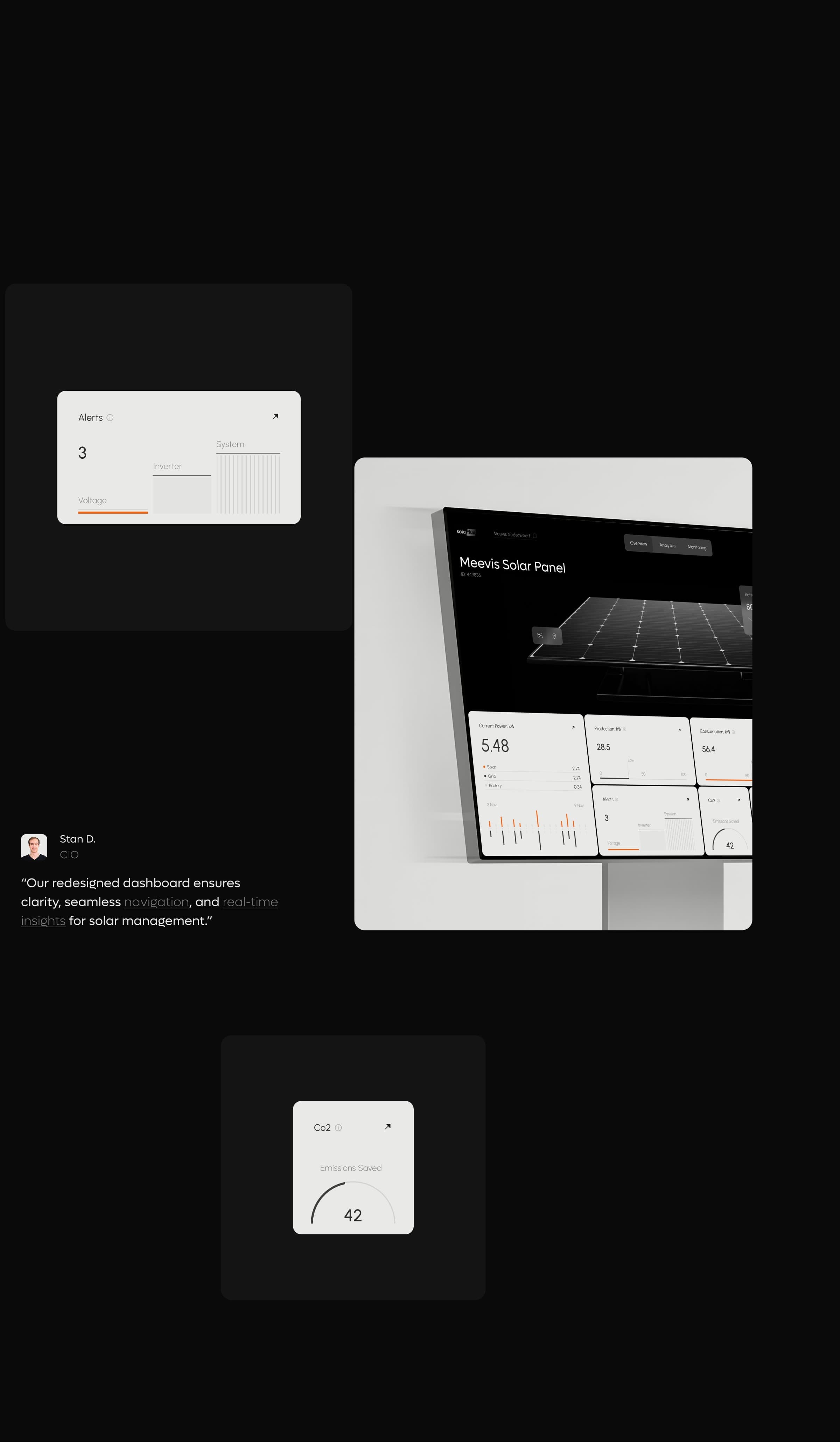 Screenshot showing the UI design of the Solaflux solar energy SaaS app interface with a performance meter or diagram. Screenshot showing the UI design of the Solaflux solar energy SaaS app interface with a performance meter or diagram.