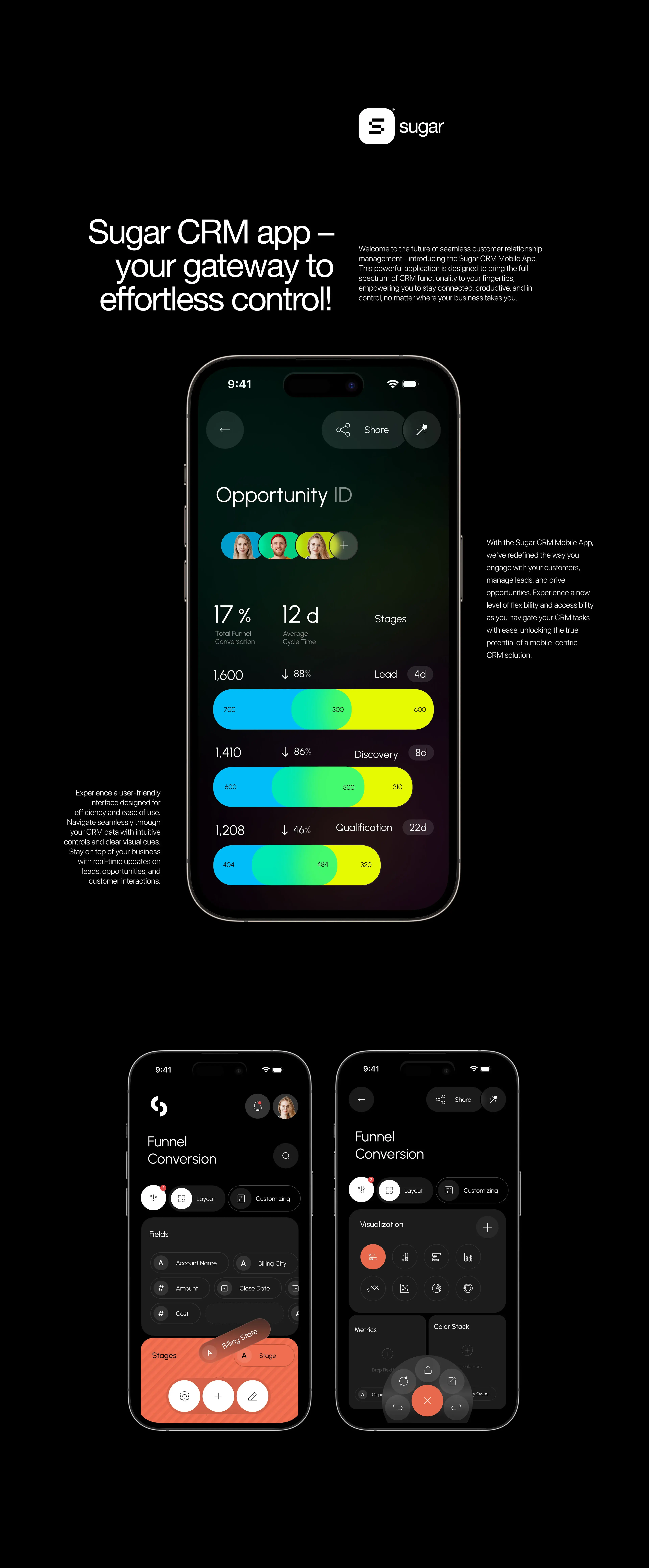 Screenshot showing the mobile UI design for the enterprise CRM SaaS application. Screenshot showing the mobile UI design for the enterprise CRM SaaS application.