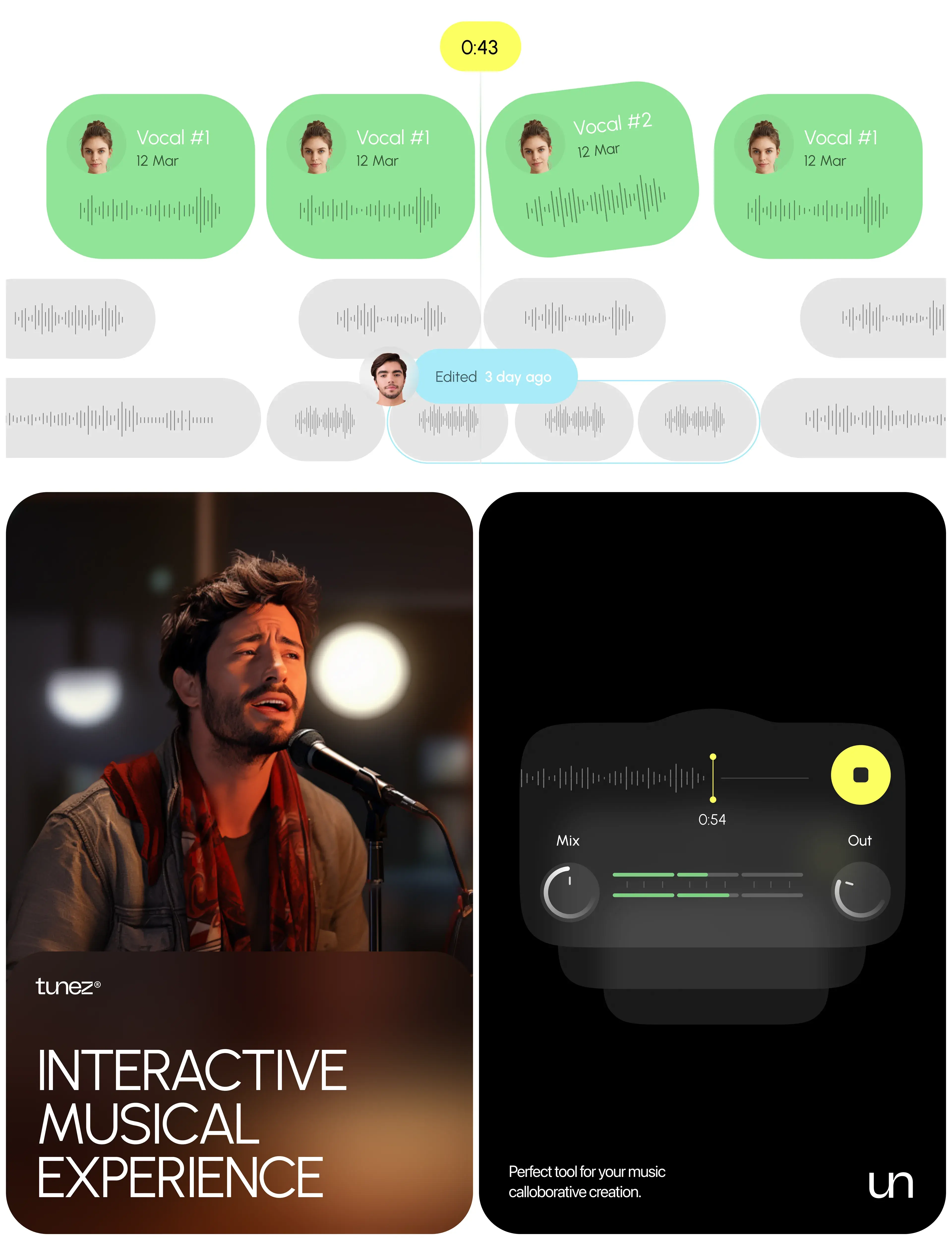 Screenshot of the together-music-maker mobile app interface with users and a microphone. Screenshot of the together-music-maker mobile app interface with users and a microphone.