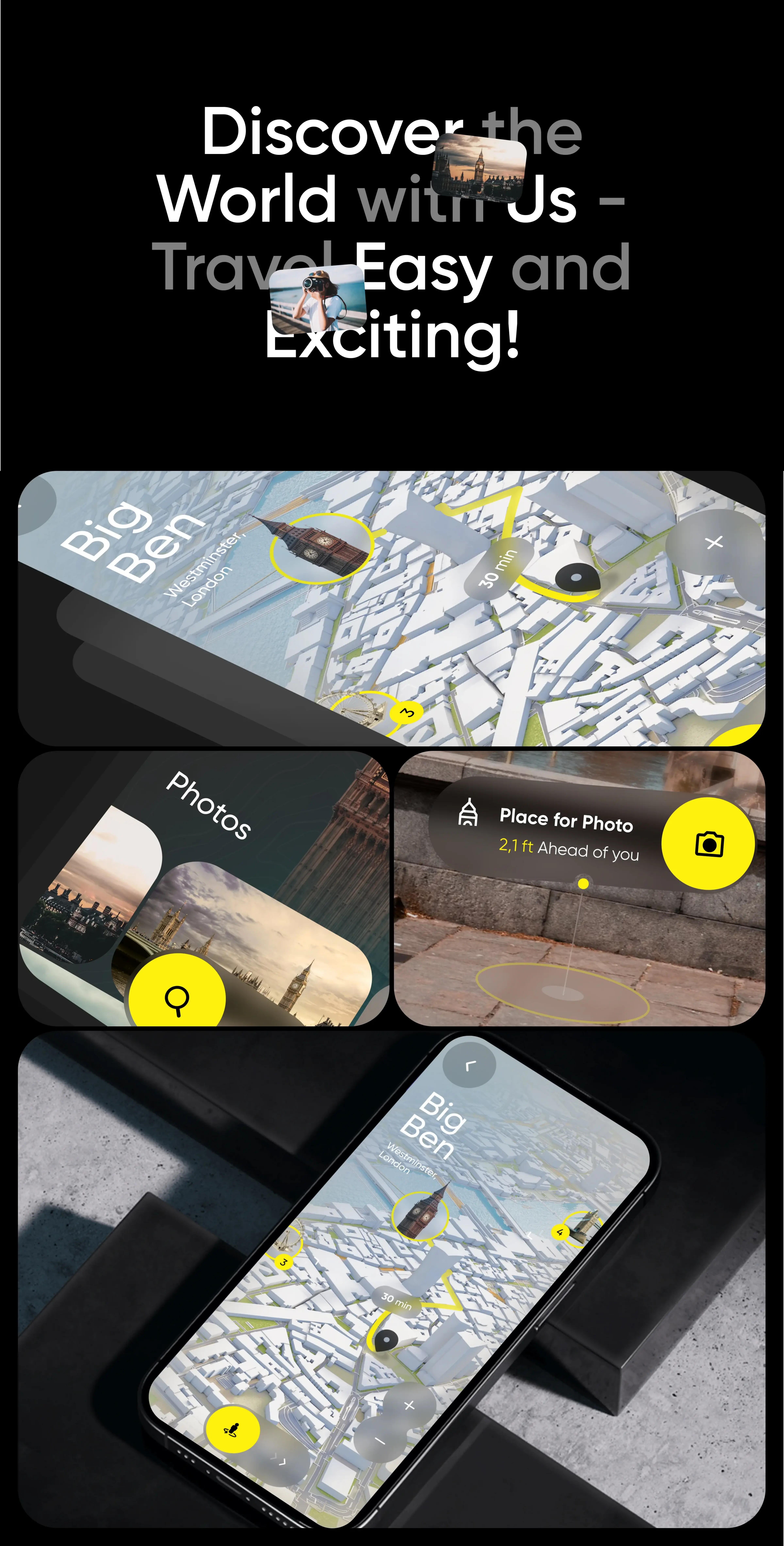 Design mock-up showcasing the interface of the travel service mobile application on a smartphone screen. Design mock-up showcasing the interface of the travel service mobile application on a smartphone screen.