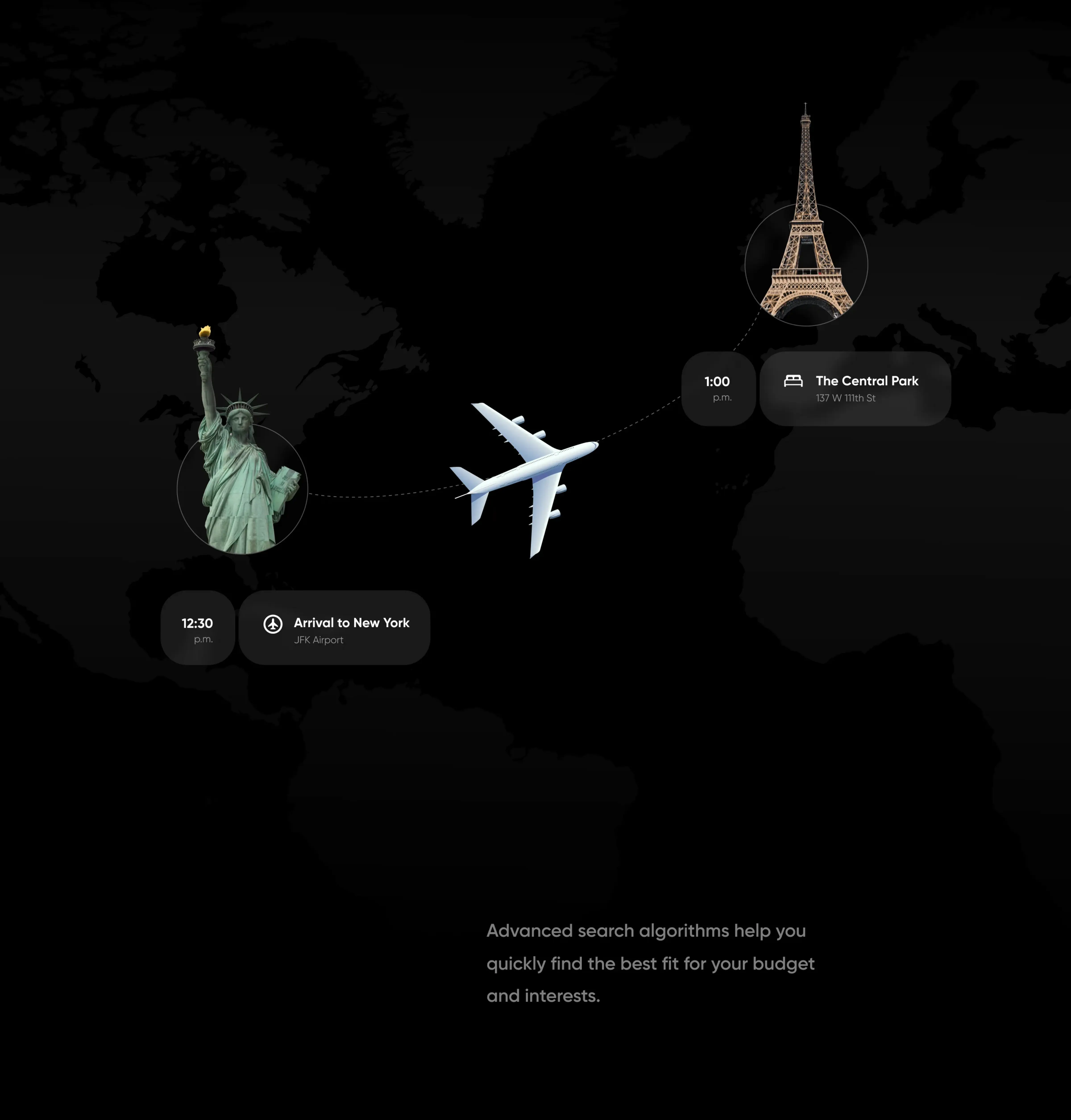 Screenshot of the travel service mobile application interface showing an aircraft and air travel details. Screenshot of the travel service mobile application interface showing an aircraft and air travel details.