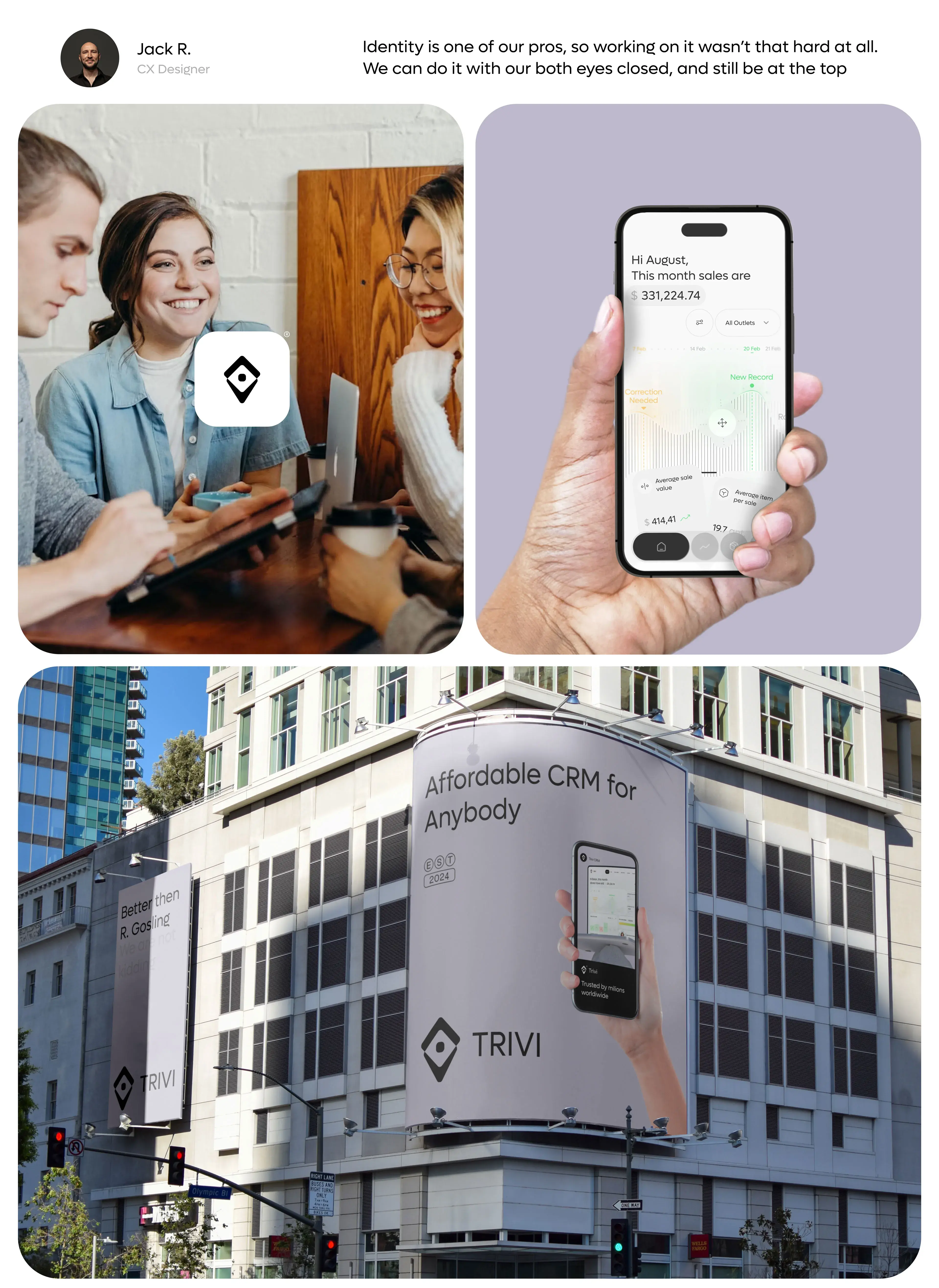 People view a mobile phone displaying a building billboard branding mockup for the CRM software. People view a mobile phone displaying a building billboard branding mockup for the CRM software.
