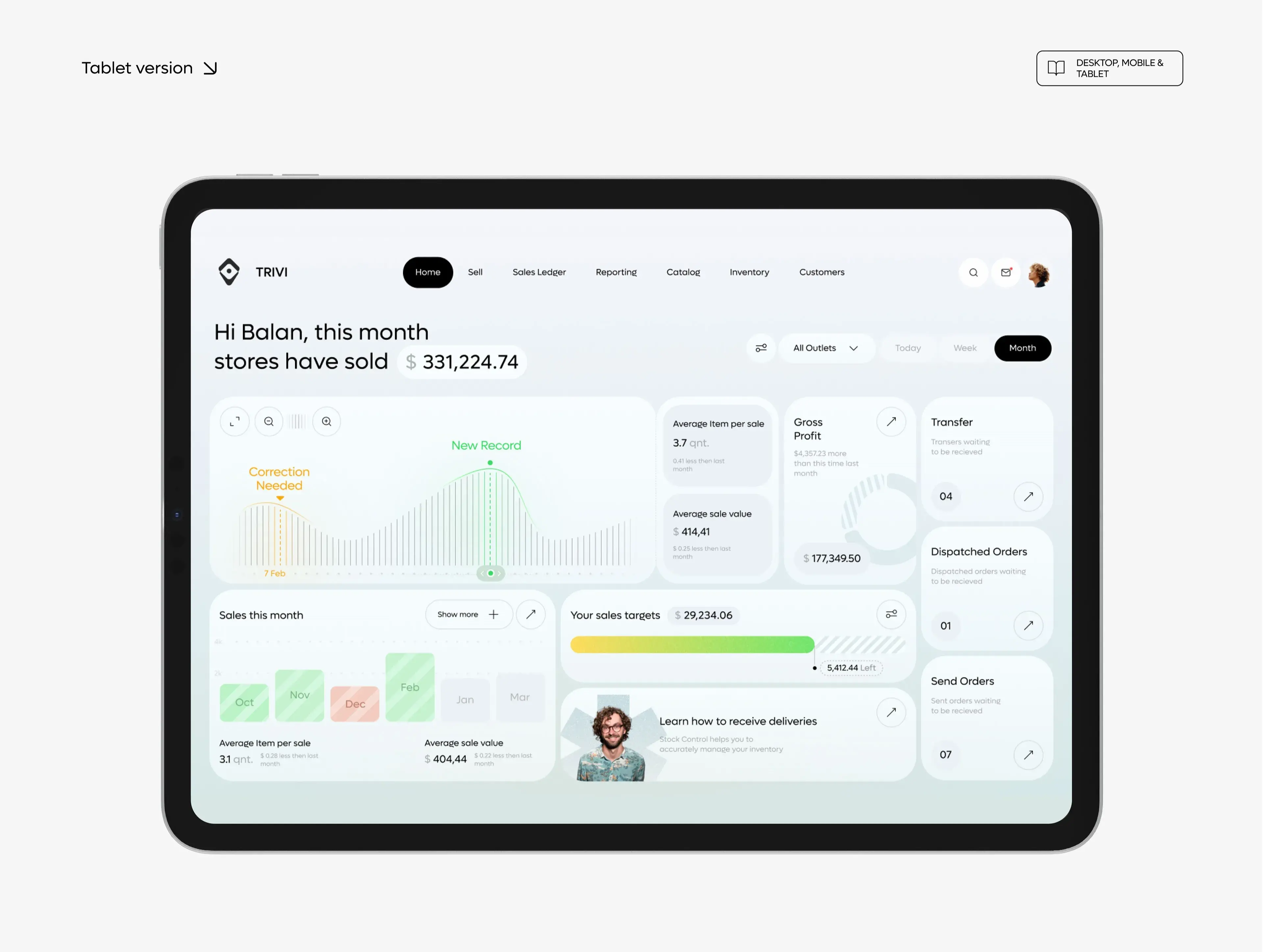 Screenshot of the trivi CRM SaaS web application user interface on a tablet. Screenshot of the trivi CRM SaaS web application user interface on a tablet.
