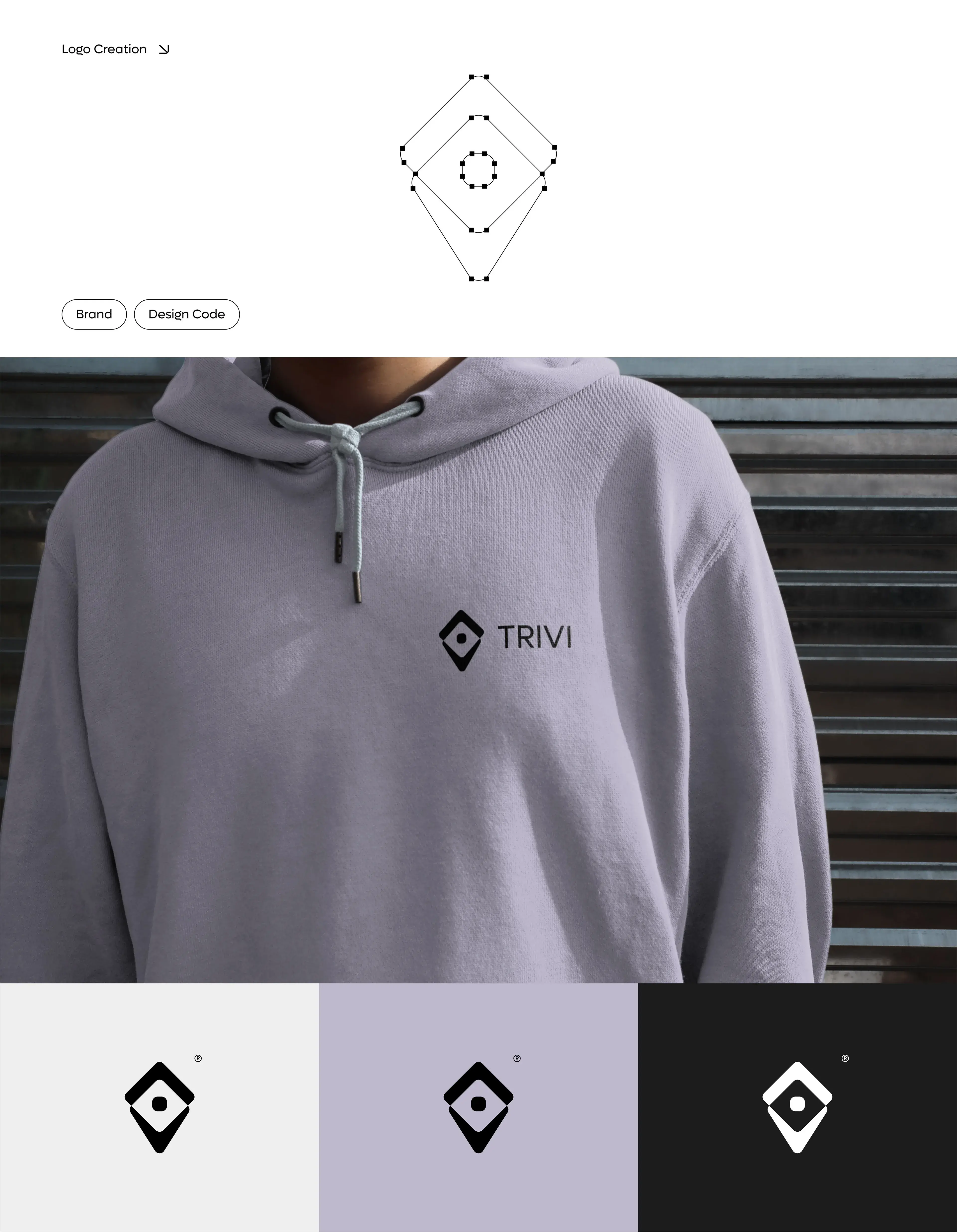 TRIVI logo and branding elements displayed on a hoodie. TRIVI logo and branding elements displayed on a hoodie.