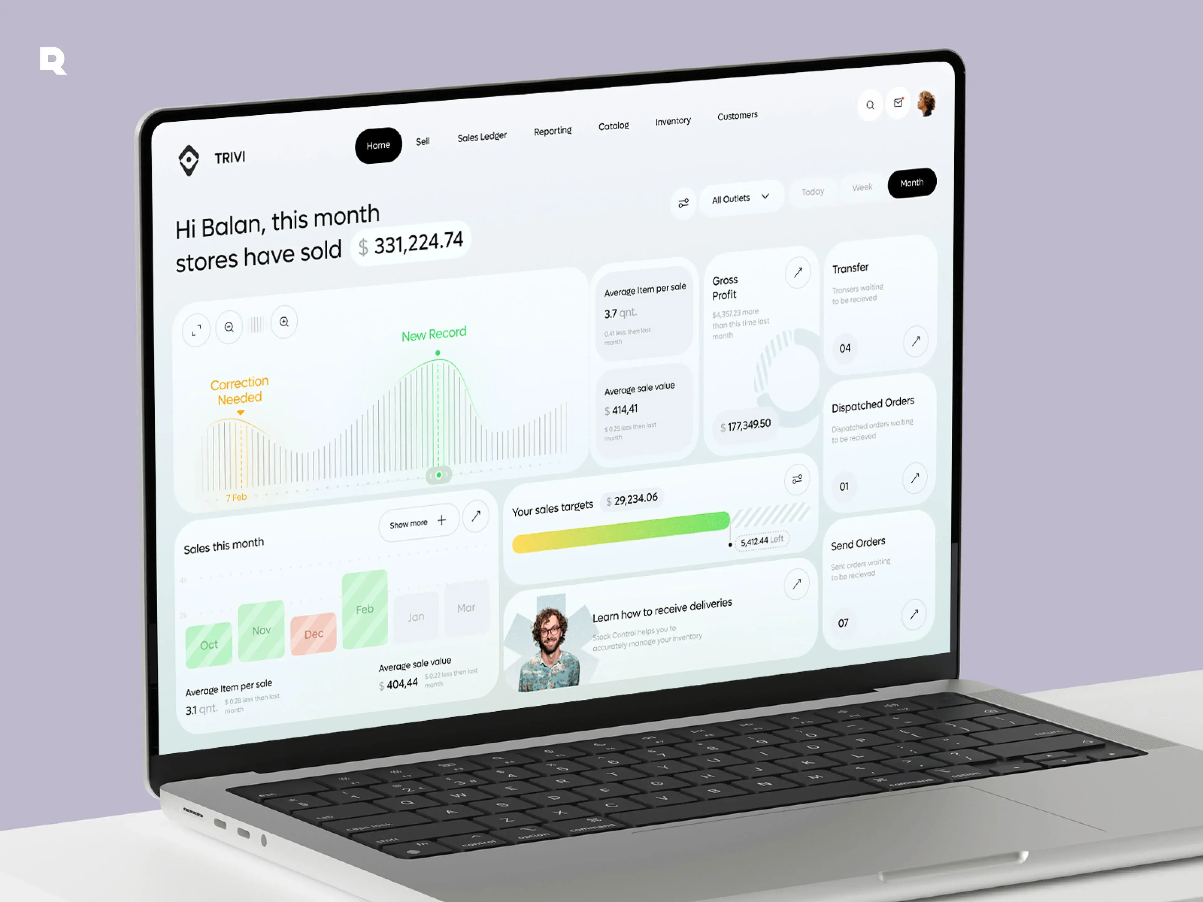 Screenshot of the trivi-crm-saas web application design displayed on a laptop.