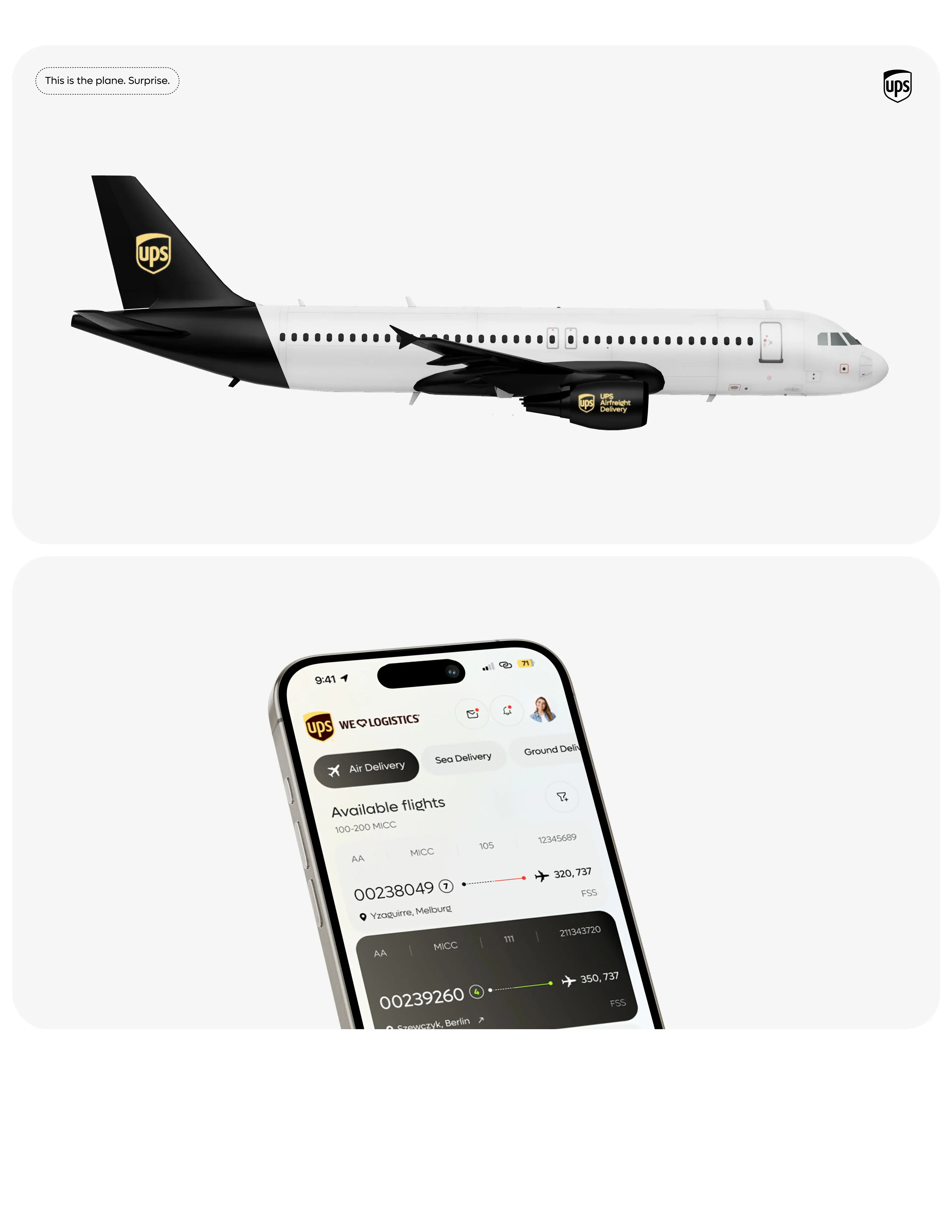 Screenshot of a mobile app interface for enterprise transportation management, with an airplane visible. Screenshot of a mobile app interface for enterprise transportation management, with an airplane visible.