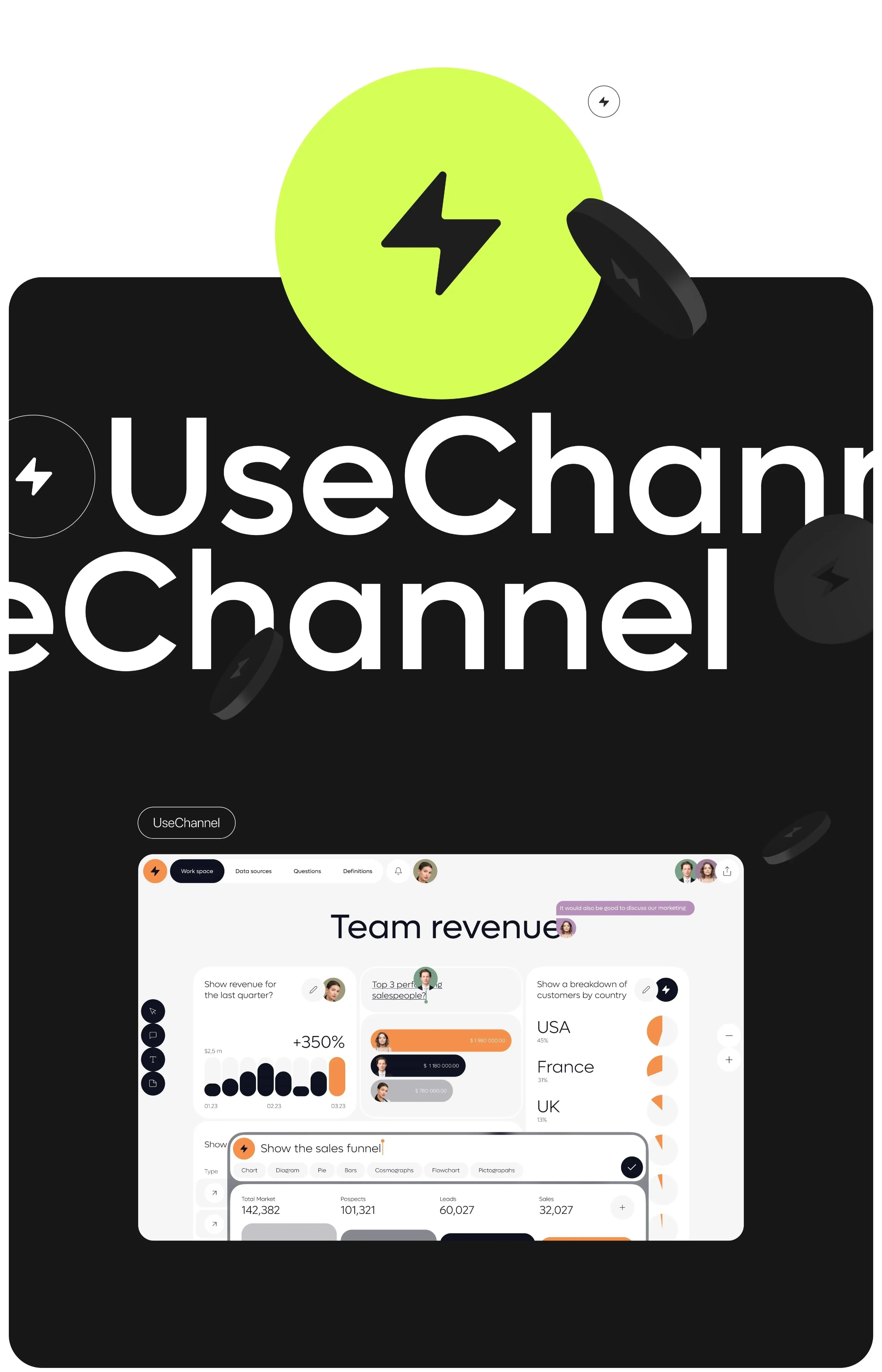 Screenshot of concept design for the usechannel online AI chatbot. Screenshot of concept design for the usechannel online AI chatbot.