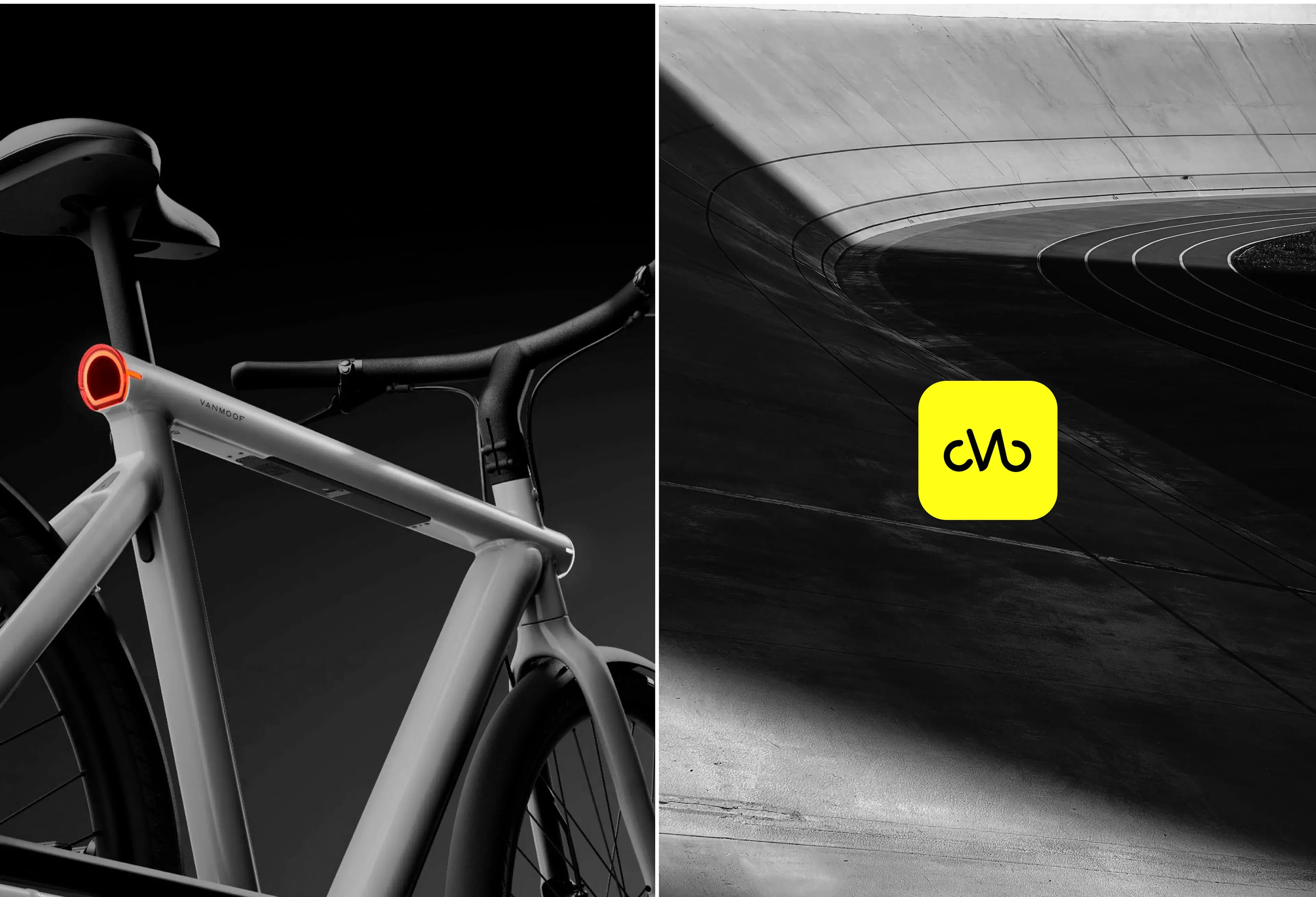 Detail view of a sleek VanMoof bicycle, highlighting its design. Detail view of a sleek VanMoof bicycle, highlighting its design.