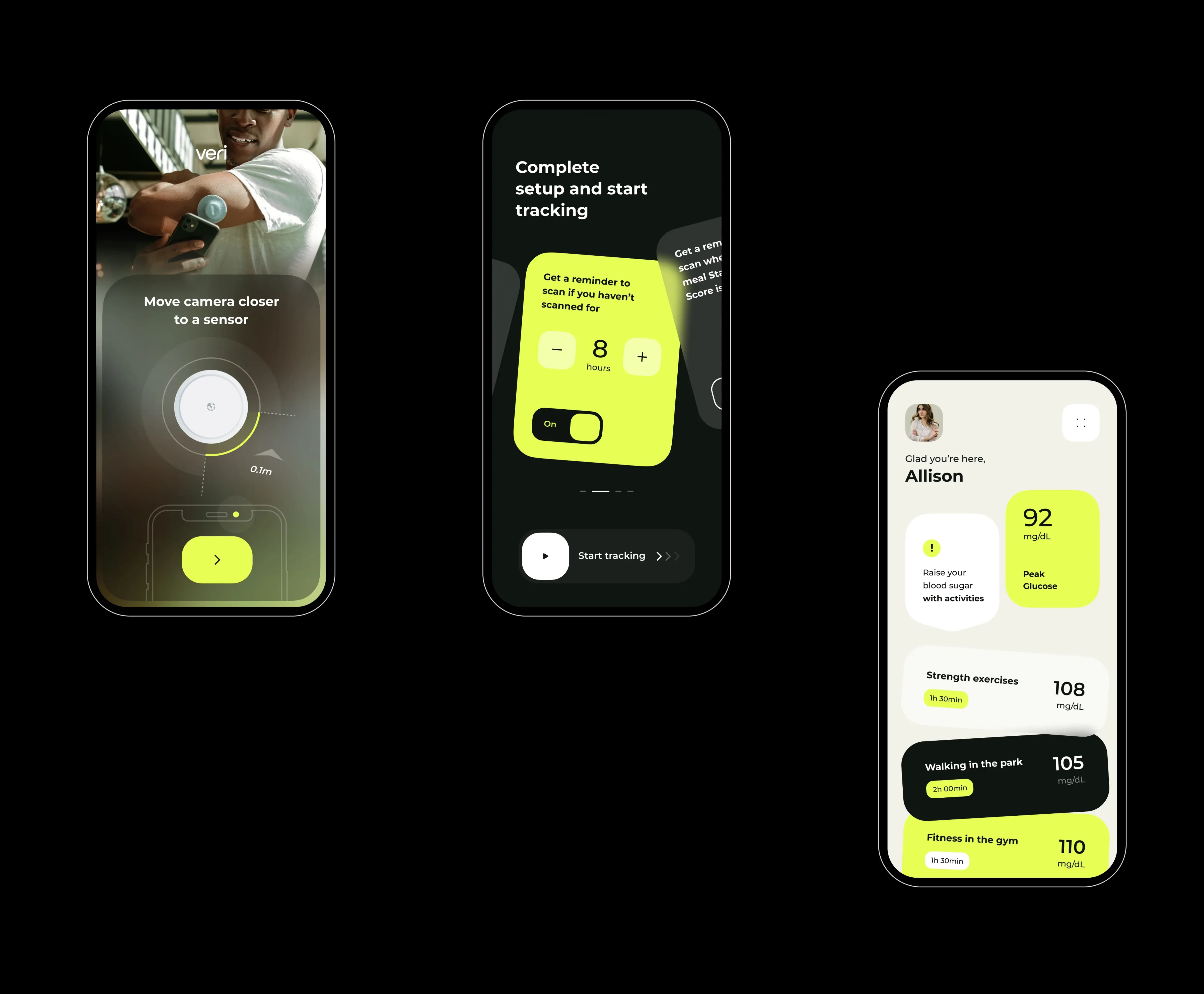 Person using an iPhone with the veri-healthcare CGM tracker app. Person using an iPhone with the veri-healthcare CGM tracker app.