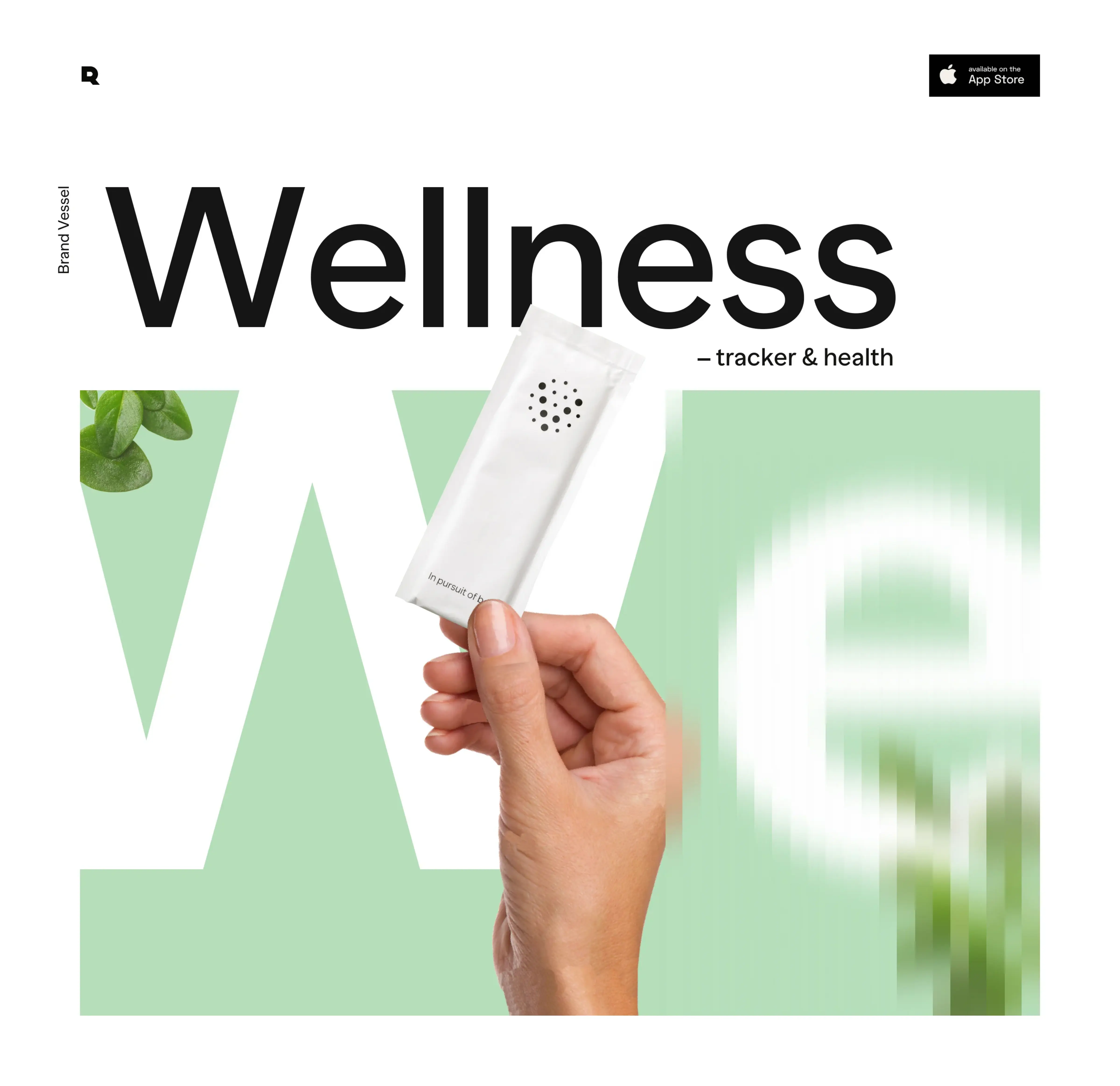 Screenshot of the Vessel wellness mobile app on a device, showing health tracking features and App Store availability.