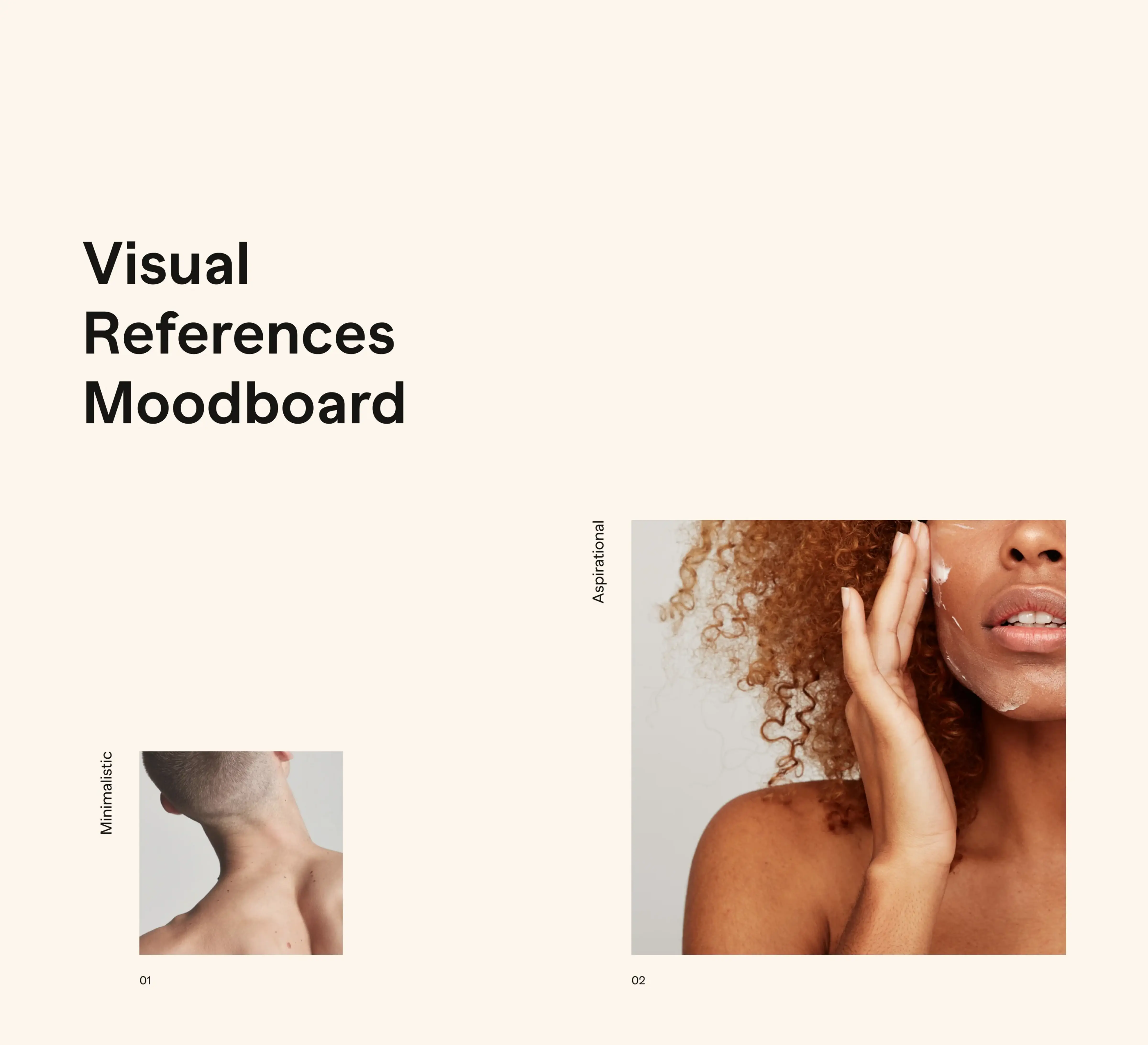 A design moodboard showing minimalistic visual references for the Vessel wellness app, labeled "Aspirational 01 02". A design moodboard showing minimalistic visual references for the Vessel wellness app, labeled "Aspirational 01 02".