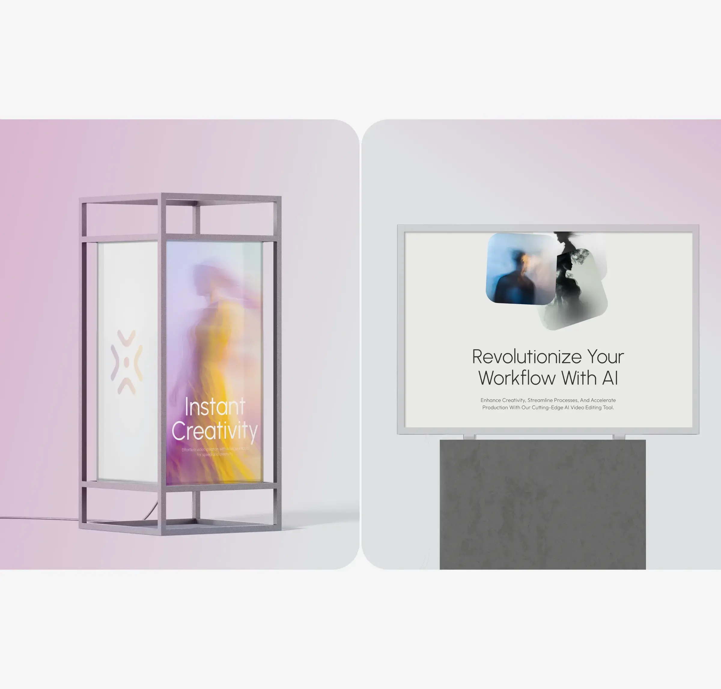 Graphic banner showcasing branding and design for an AI video creation concept.
