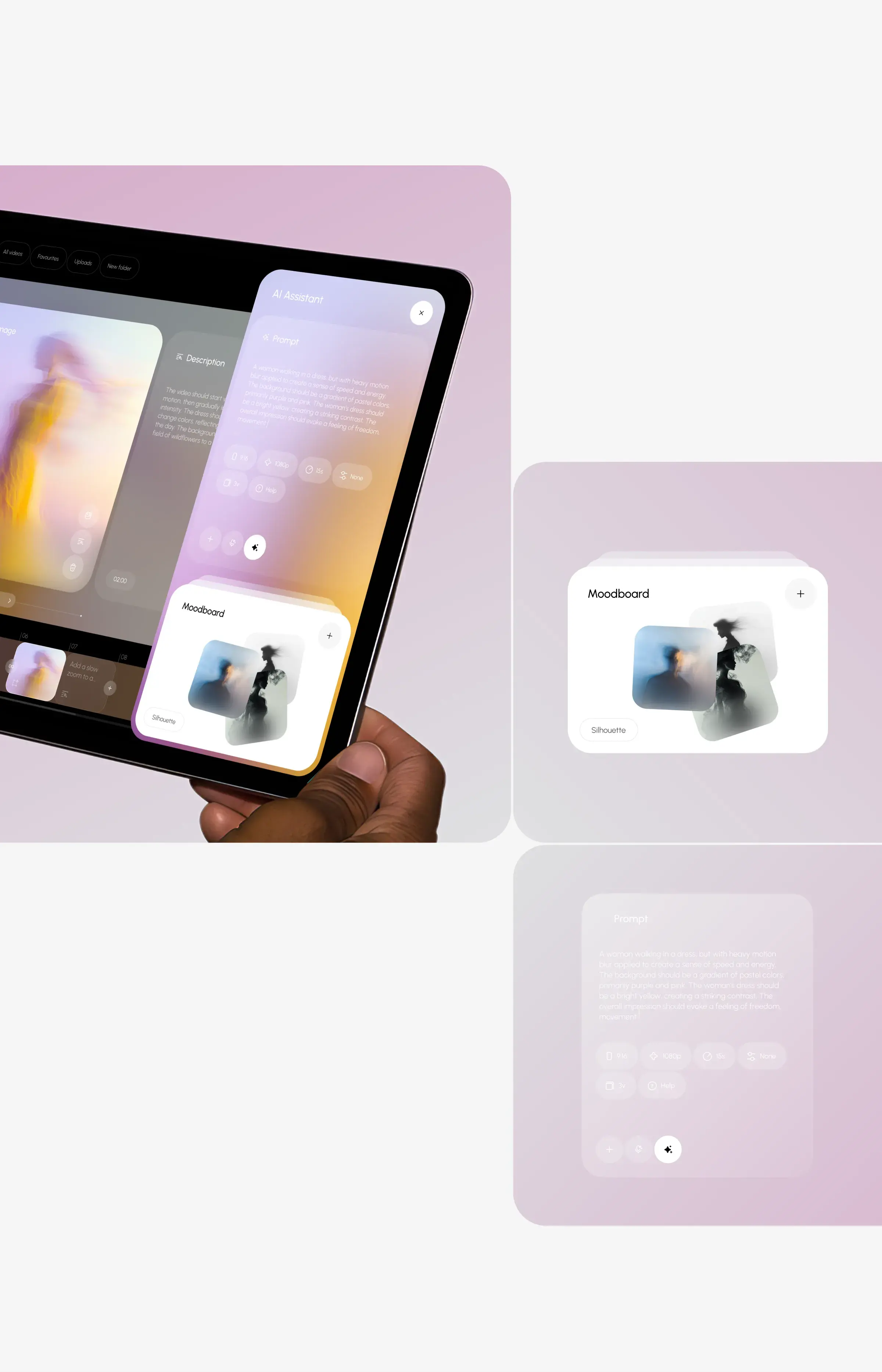 Concept UI design for AI video creation shown on a tablet.