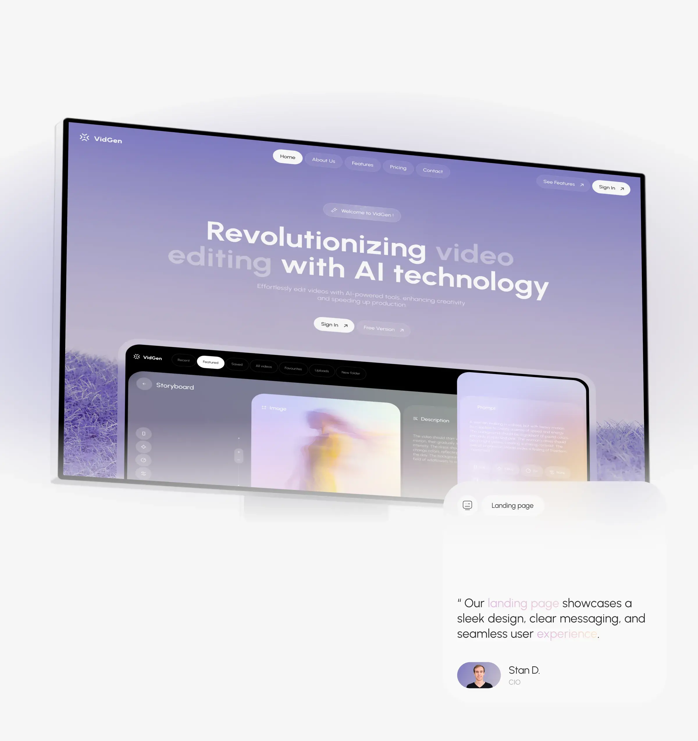 Screenshot of the user interface design for an AI video creation platform.