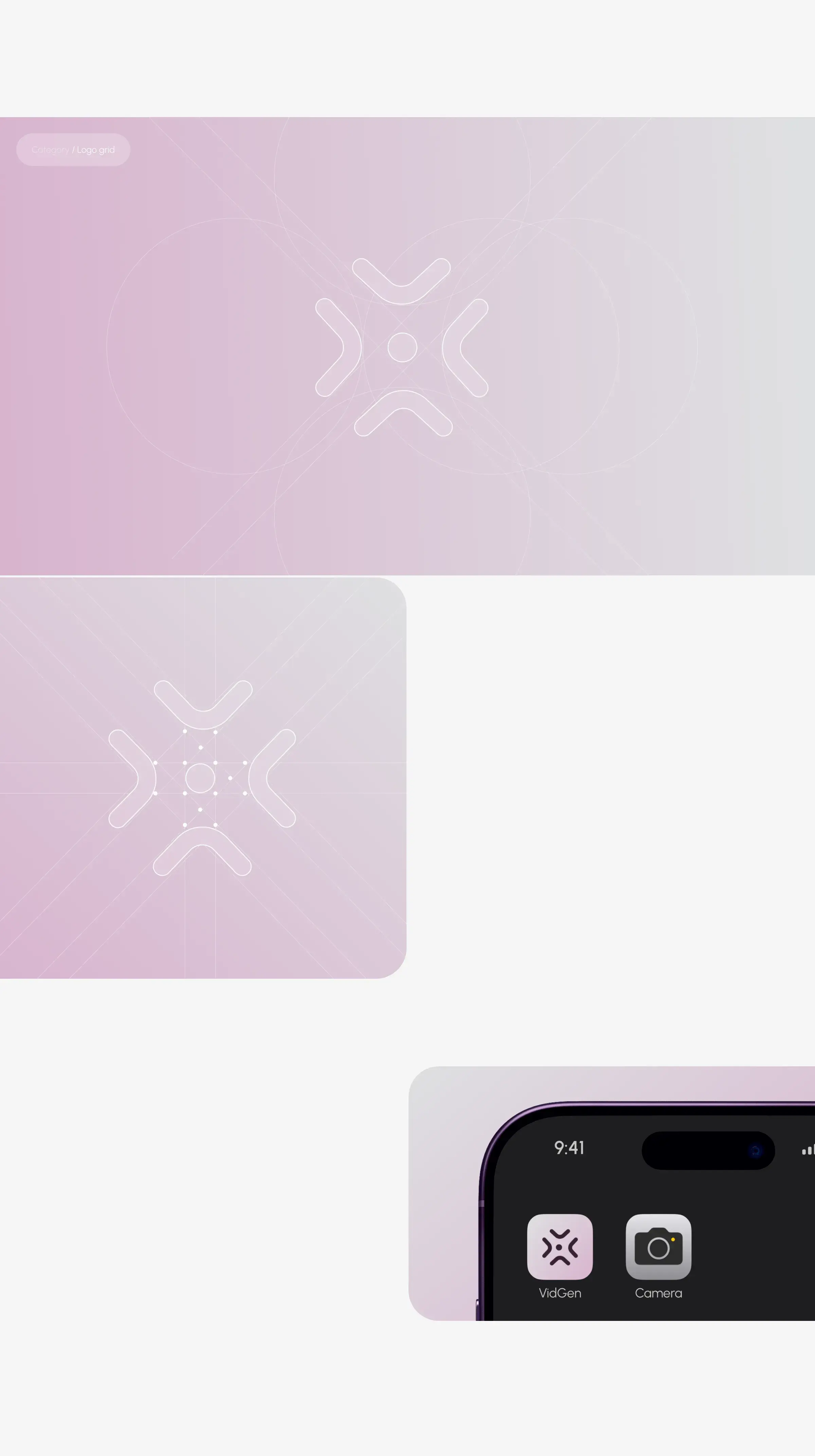 Mobile UI screenshot of VidGen Camera, displaying Category and Logo grid view.
