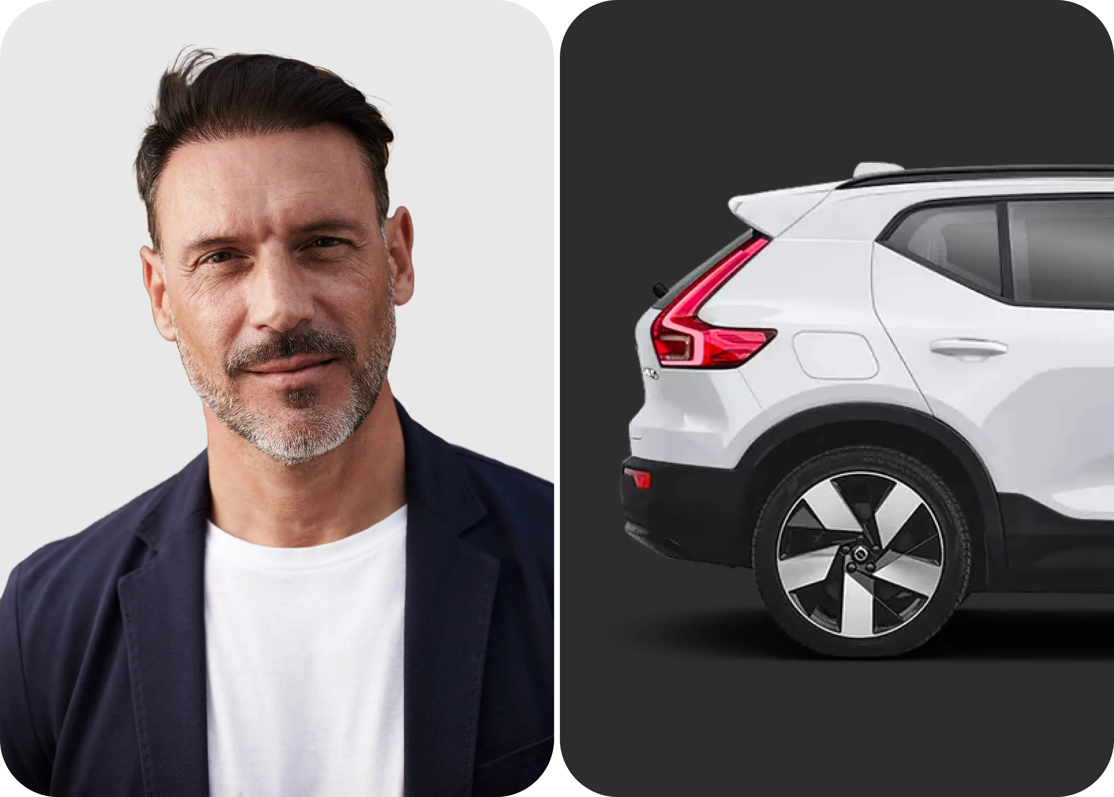 A person with a vehicle, related to the Volkswagen vehicle configuration UI/UX design case study. A person with a vehicle, related to the Volkswagen vehicle configuration UI/UX design case study.