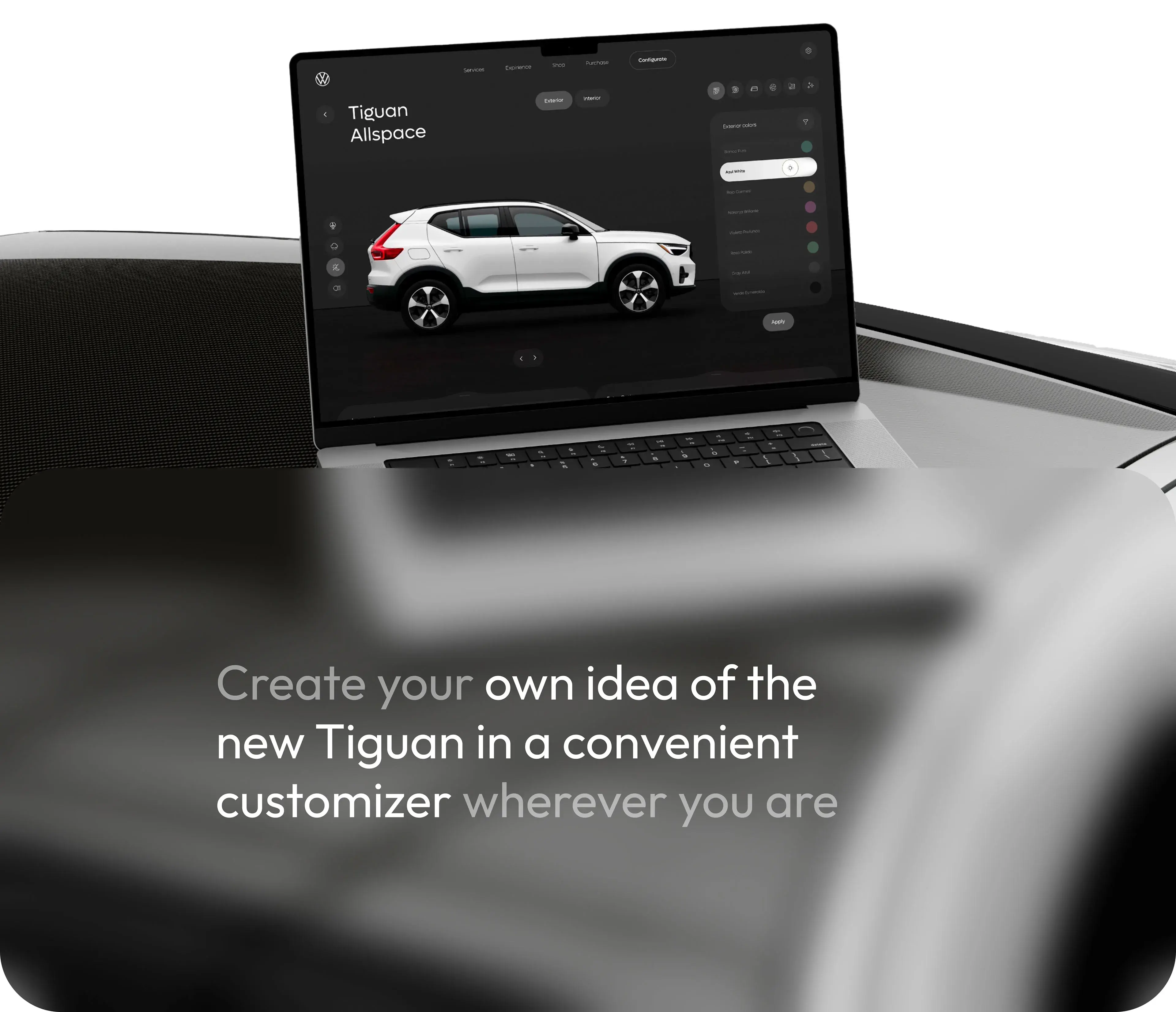 A sports car is shown alongside a laptop displaying a screen related to vehicle configuration. A sports car is shown alongside a laptop displaying a screen related to vehicle configuration.