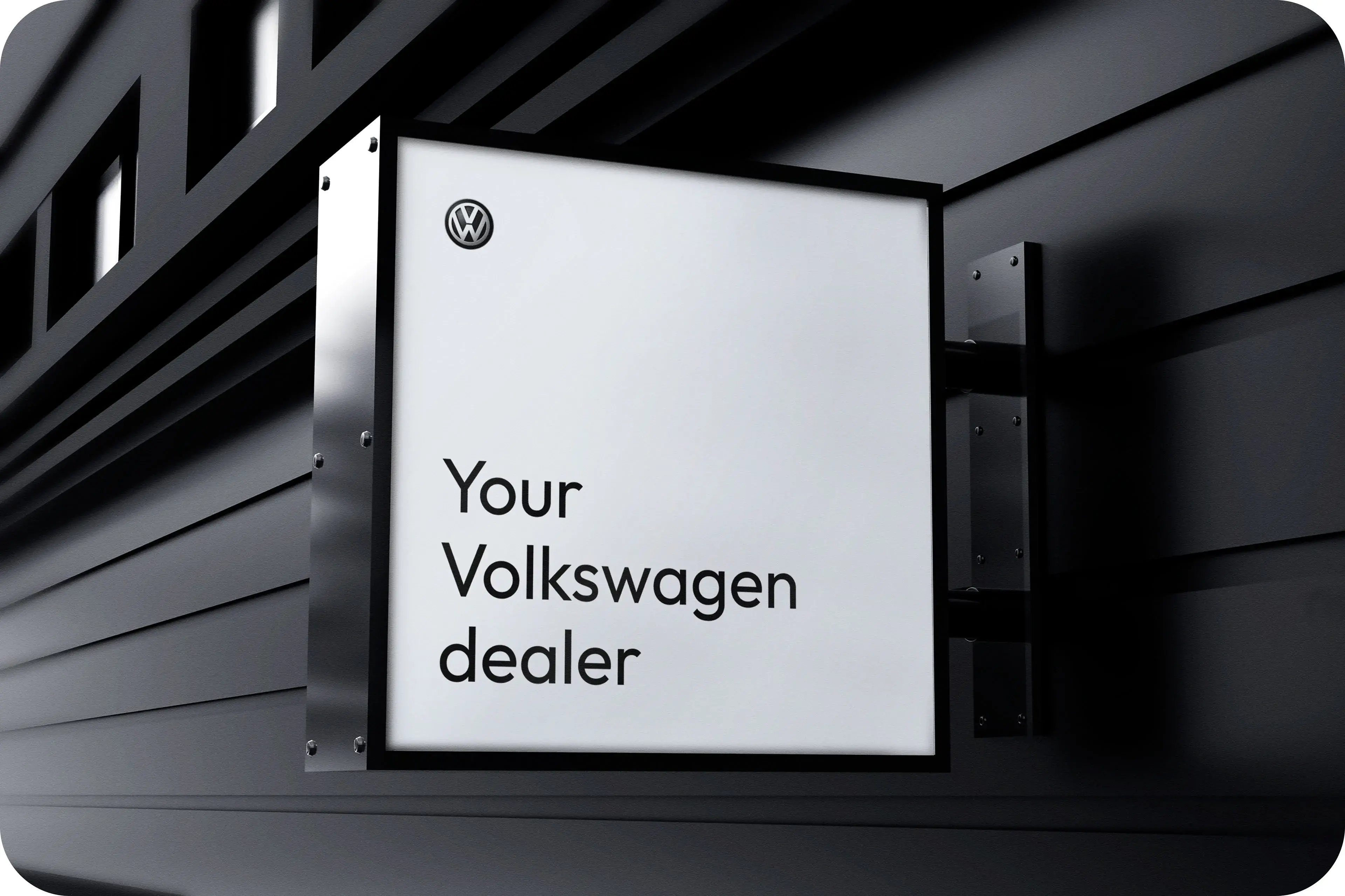 Design mockup featuring Volkswagen branding, a stylized vehicle element, and the text "Your Volkswagen dealer". Design mockup featuring Volkswagen branding, a stylized vehicle element, and the text "Your Volkswagen dealer".