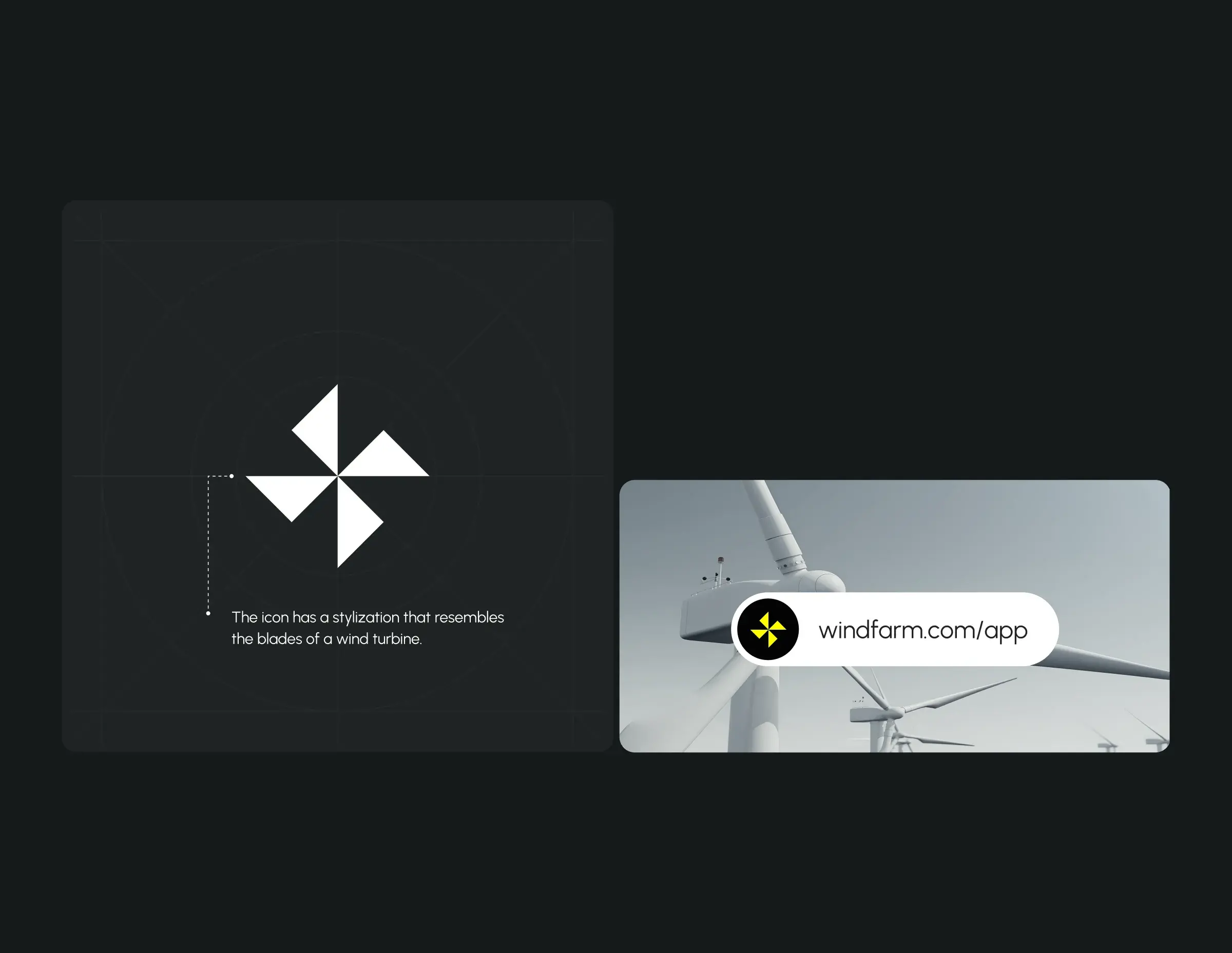Windfarm SaaS app logo featuring blades stylized as a turbine.