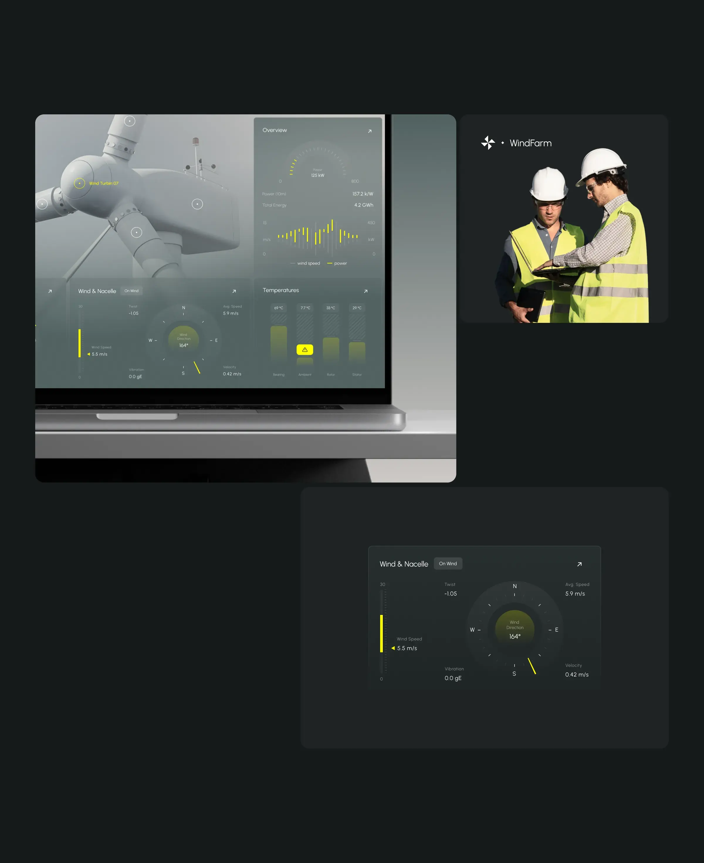 Screenshot of the windfarm SaaS UI design on a tablet, viewed by users.