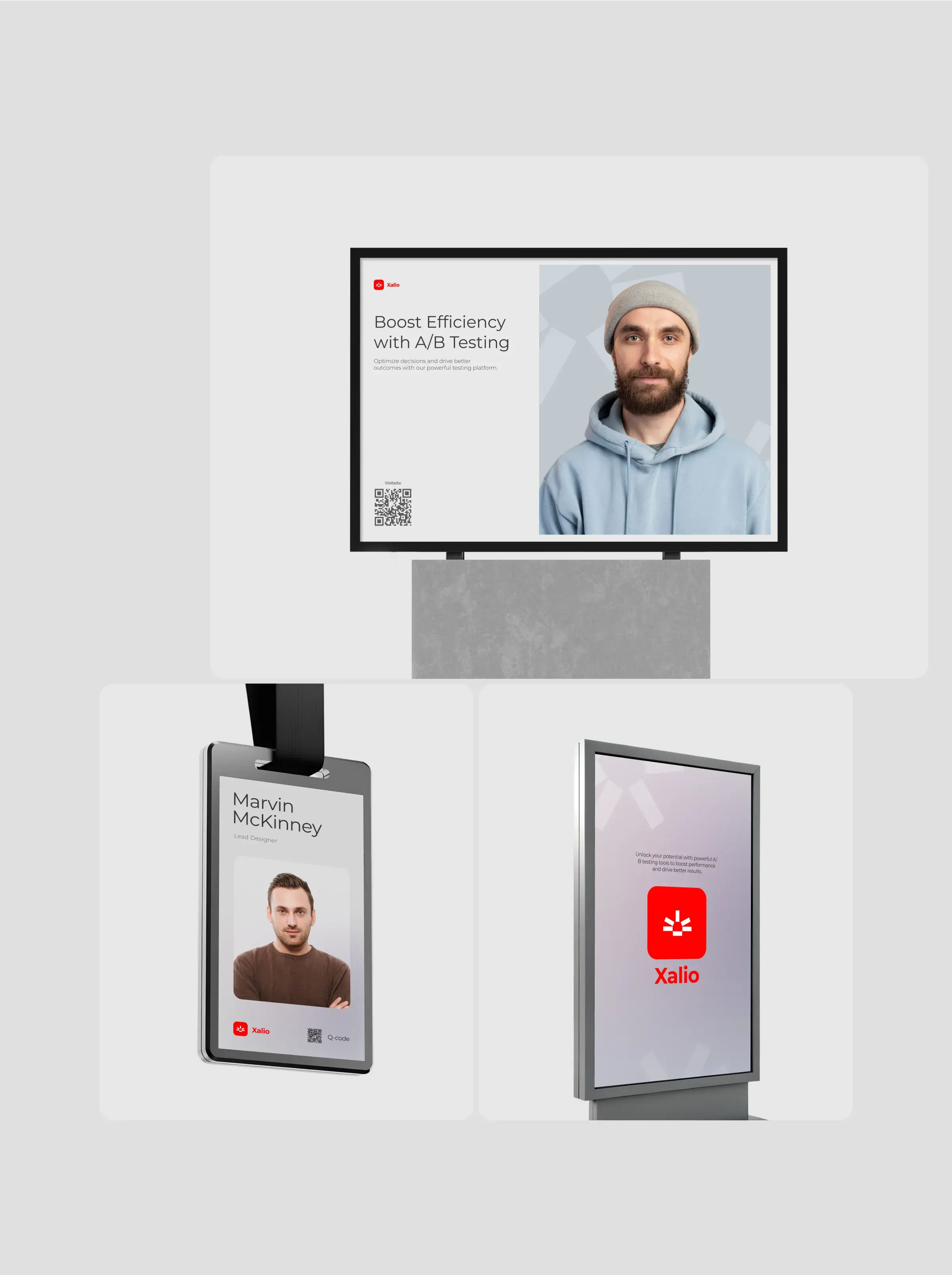 Four people using technology, representing UX/UI design for the xalio SaaS platform and connected devices. Four people using technology, representing UX/UI design for the xalio SaaS platform and connected devices.