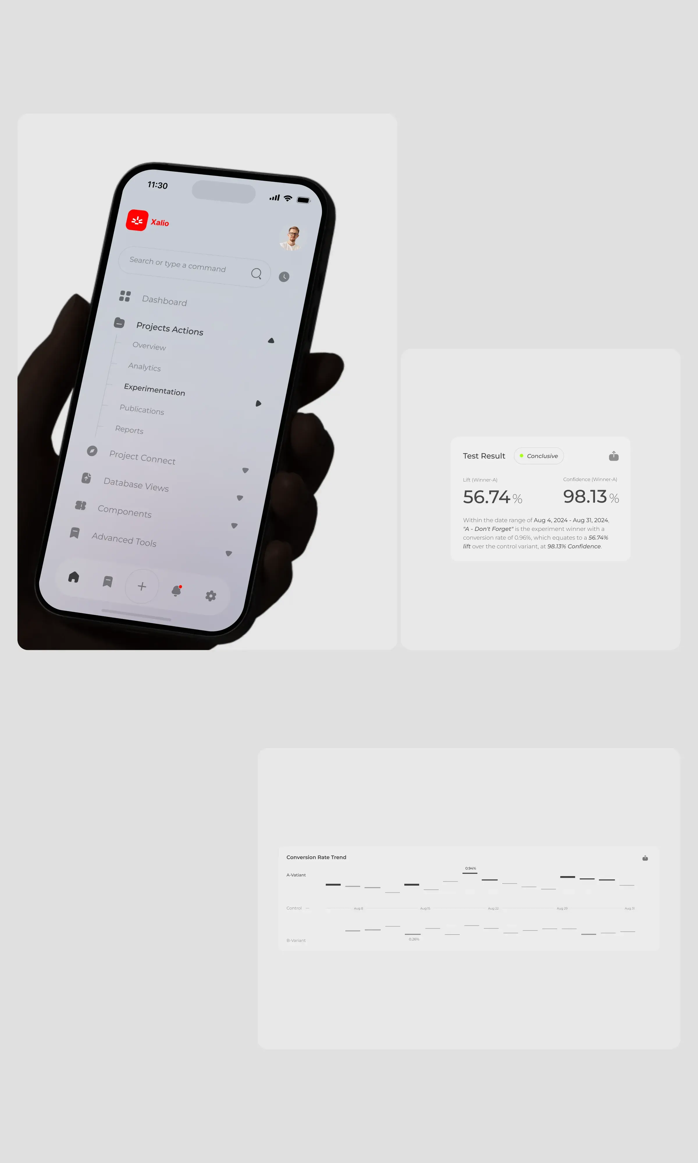 Screenshot of a mobile app UI design on a phone, relevant to A/B testing. Screenshot of a mobile app UI design on a phone, relevant to A/B testing.