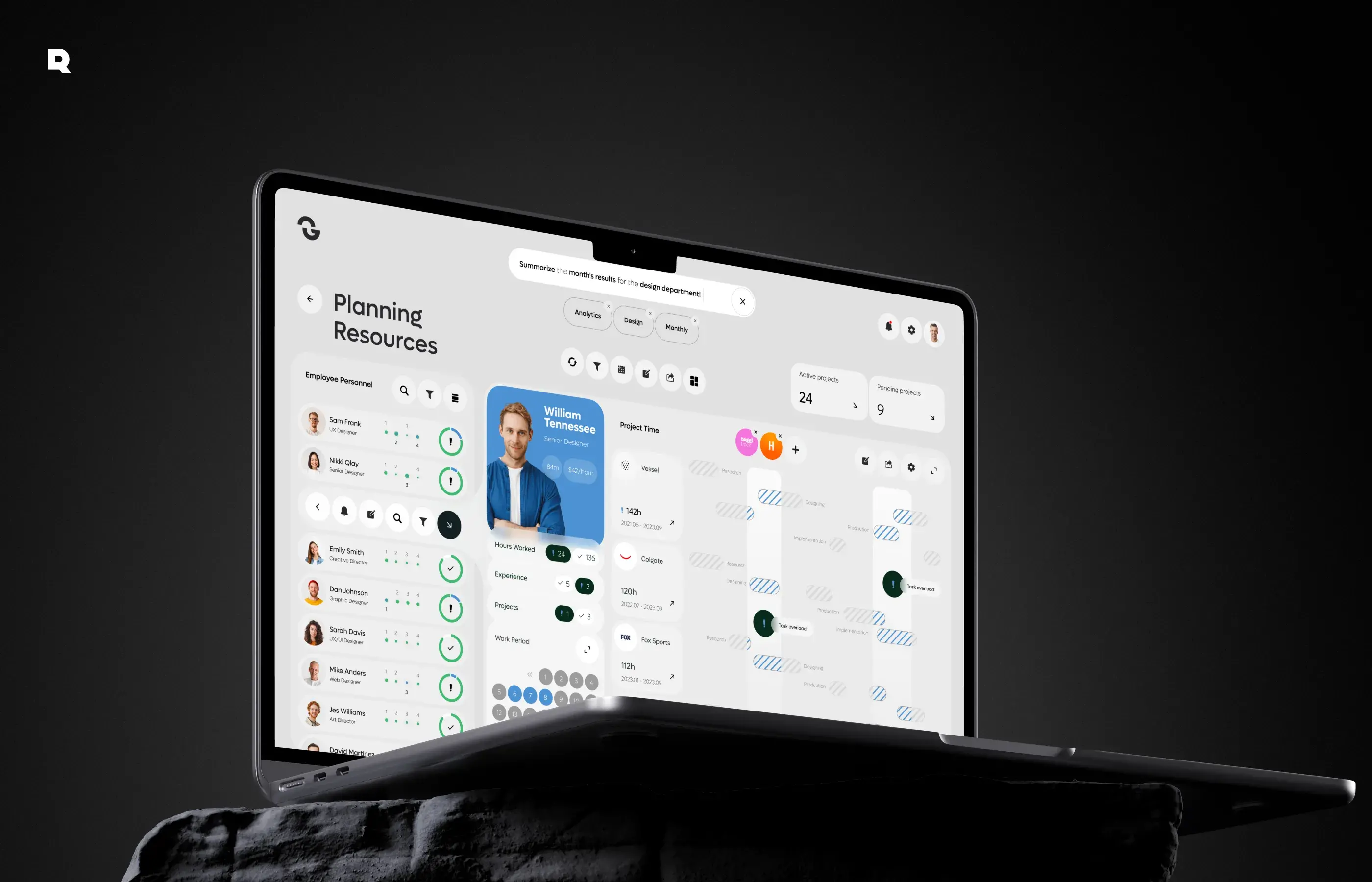 Screenshot of the xtiles CRM software UI design on a laptop, illustrating responsive interaction.