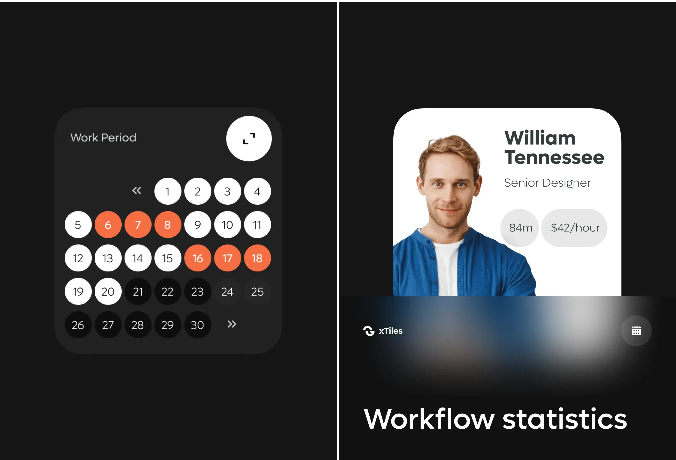Screenshot of the mobile app UI for xtiles CRM, showing a data meter and user profile section. Screenshot of the mobile app UI for xtiles CRM, showing a data meter and user profile section.
