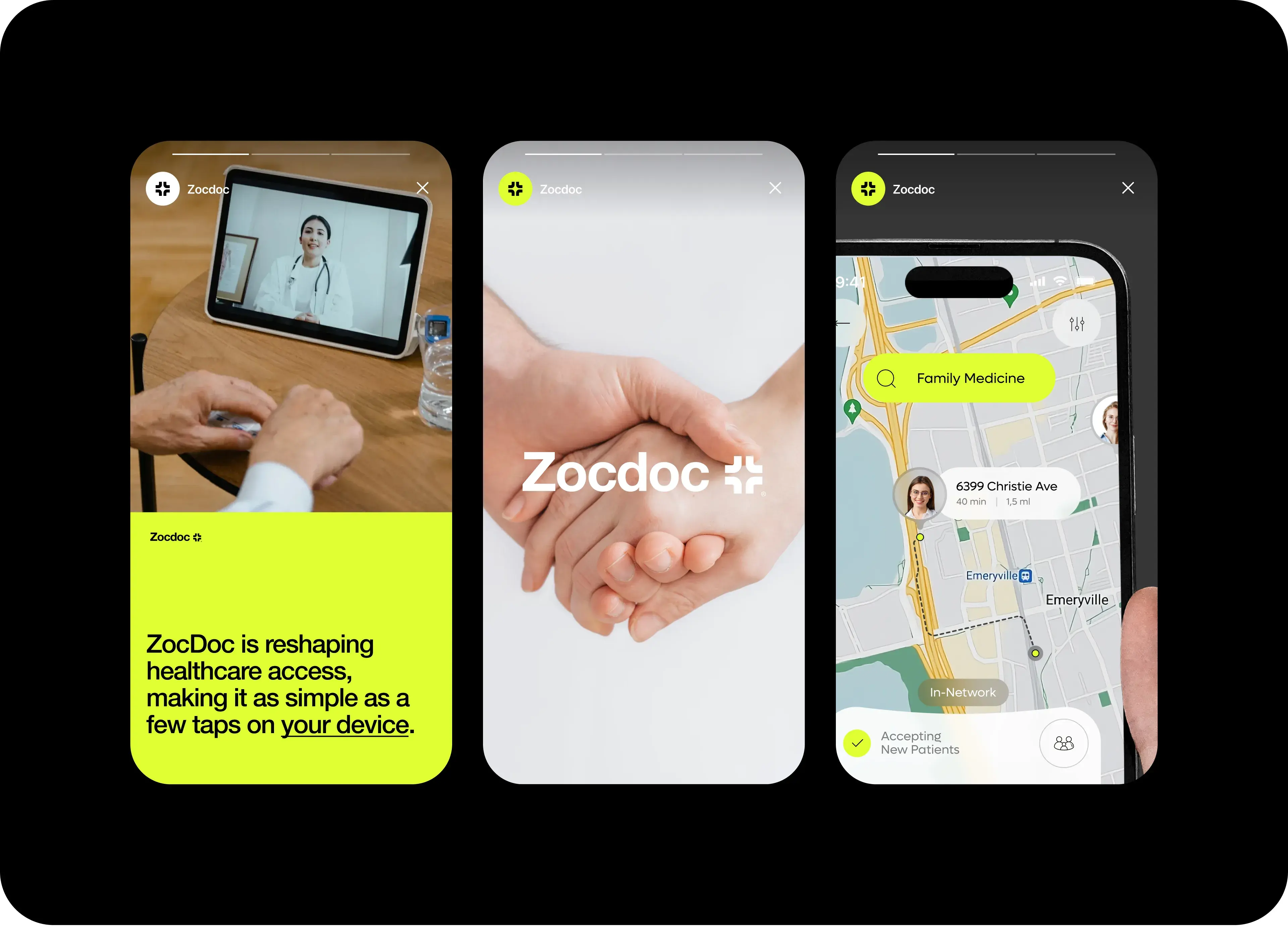Zocdoc healthcare mobile app interface displayed on an iPhone. Zocdoc healthcare mobile app interface displayed on an iPhone.