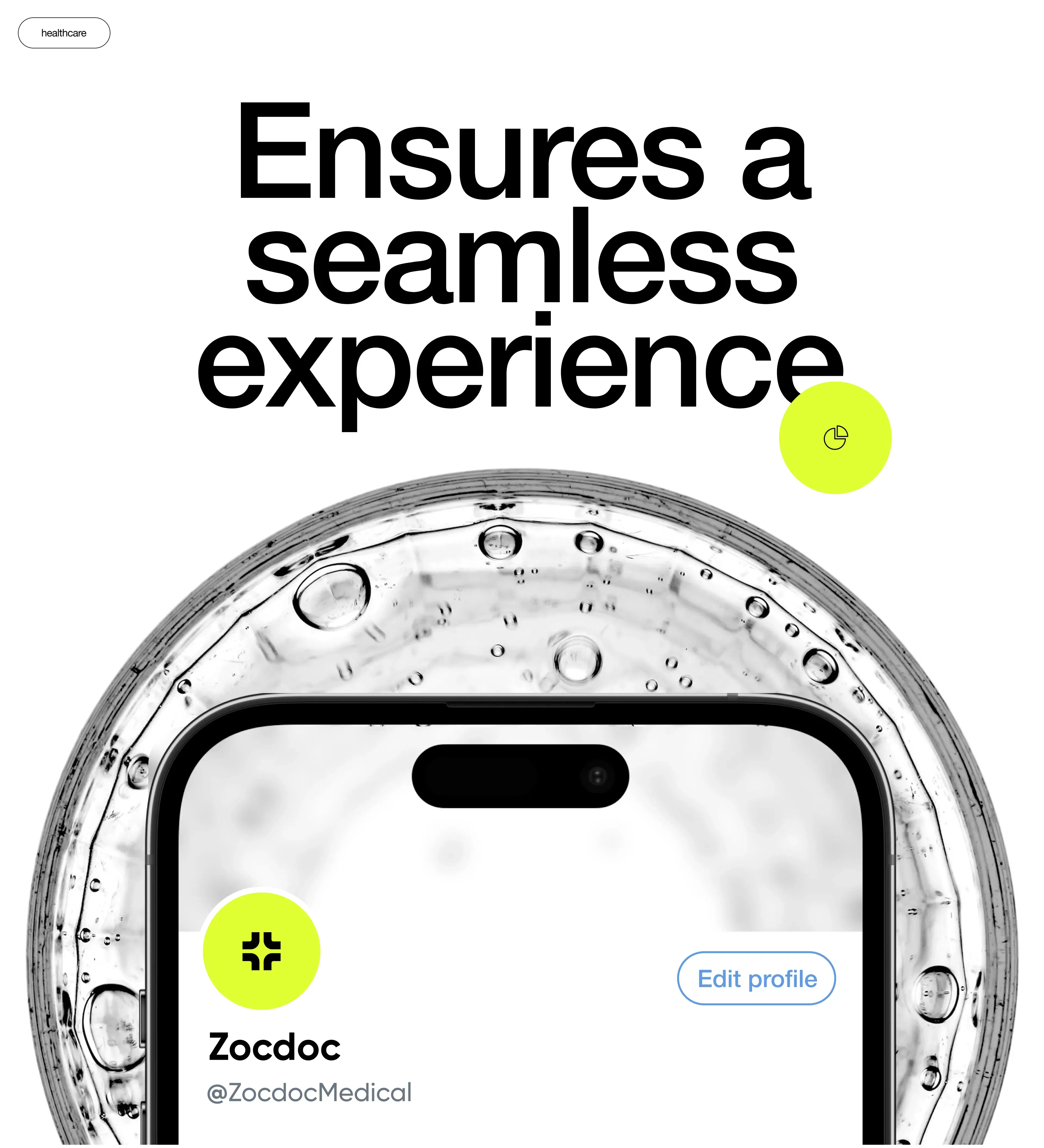 Screenshot of the Zocdoc healthcare mobile app interface, showing text about a seamless experience. Screenshot of the Zocdoc healthcare mobile app interface, showing text about a seamless experience.
