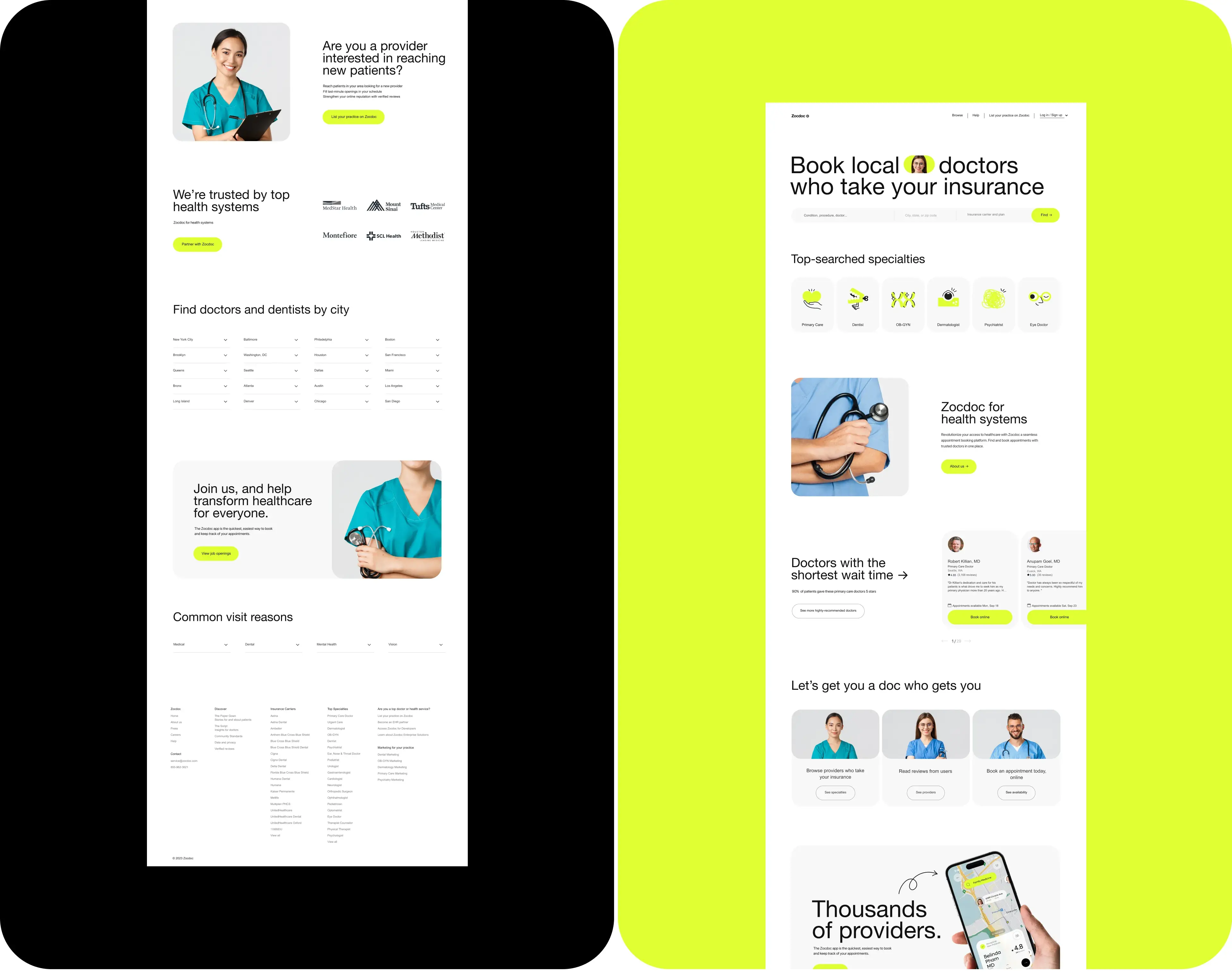 Screenshot of the Zocdoc healthcare mobile app interface on a phone. Screenshot of the Zocdoc healthcare mobile app interface on a phone.