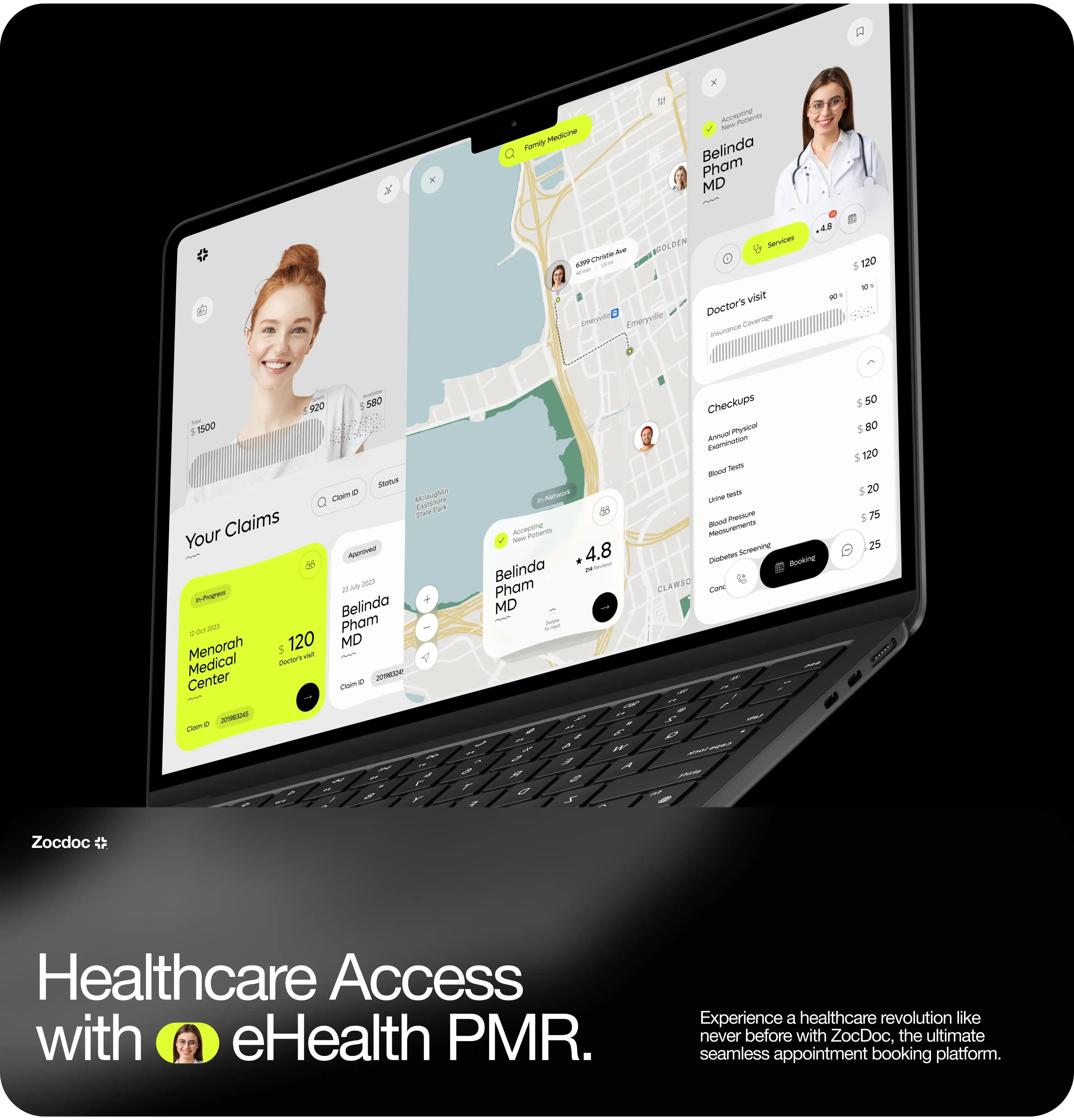 Screenshot of Zocdoc healthcare app and website interfaces displayed on devices. Screenshot of Zocdoc healthcare app and website interfaces displayed on devices.